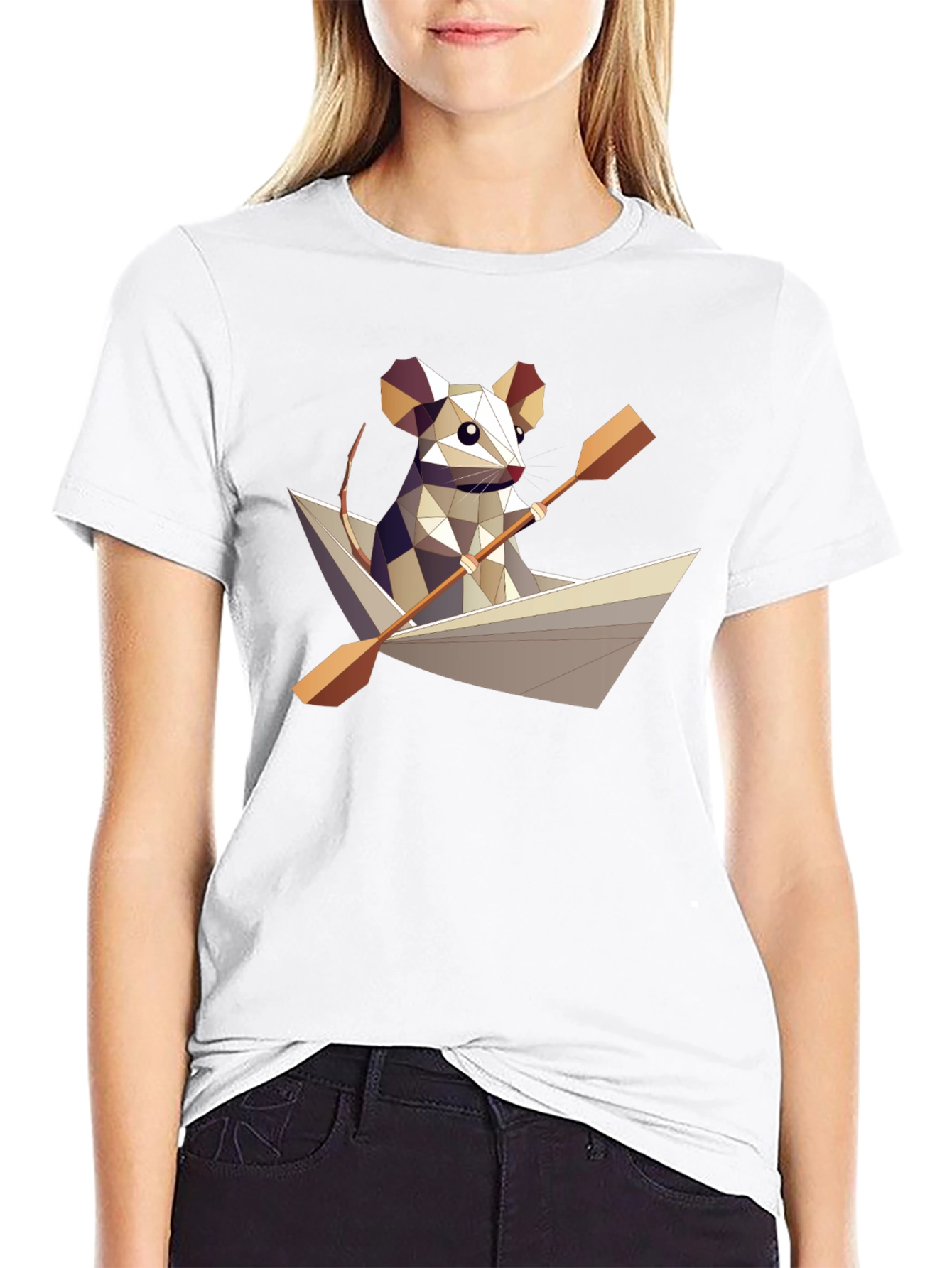 Geometric Mouse in Boat Graphic T-Shirt