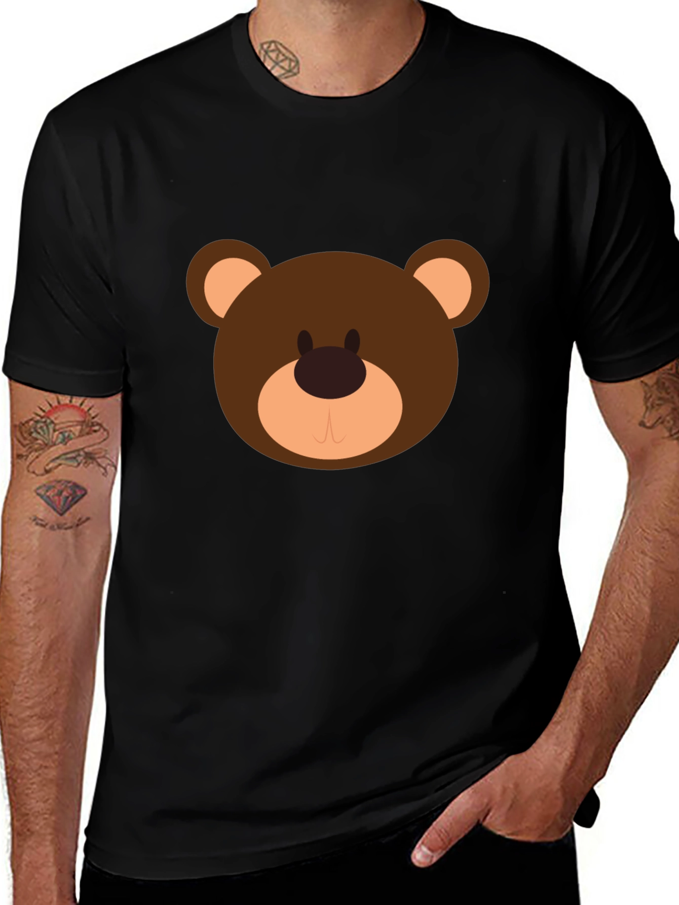 Cute Cartoon Bear Graphic Black T-Shirt