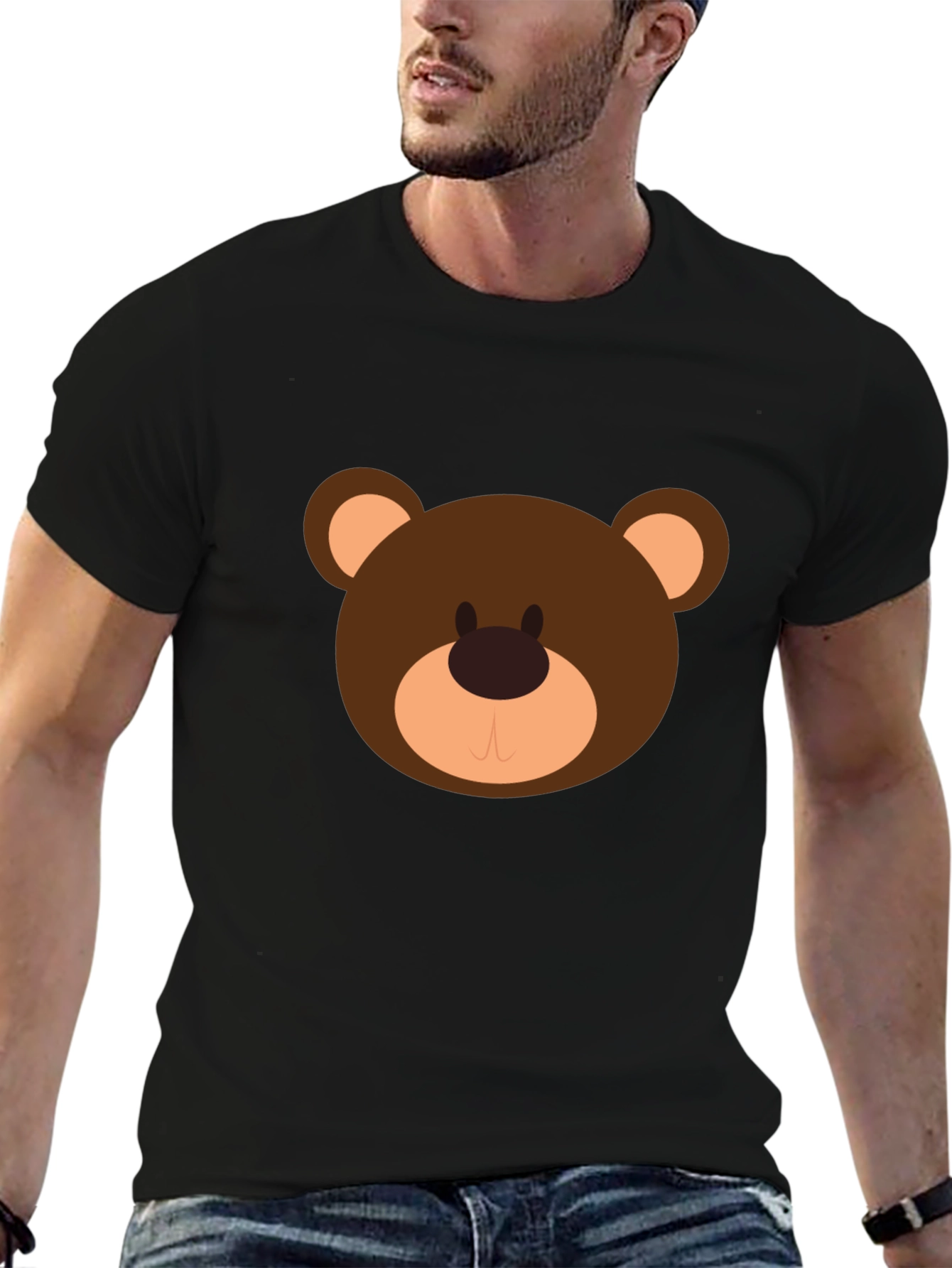 Cute Cartoon Bear Graphic Black T-Shirt