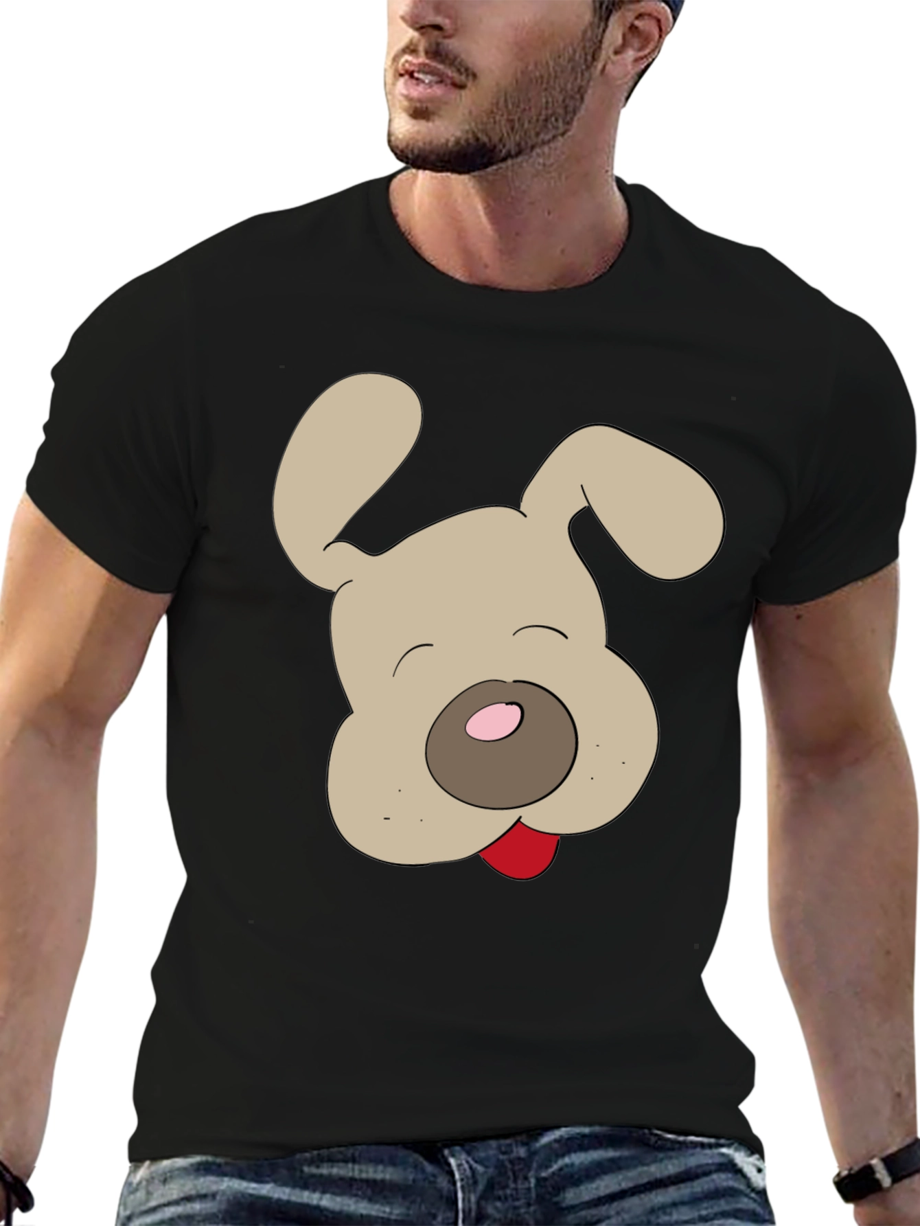Dog Cartoon Graphic Tee - Mens Black T-Shirt