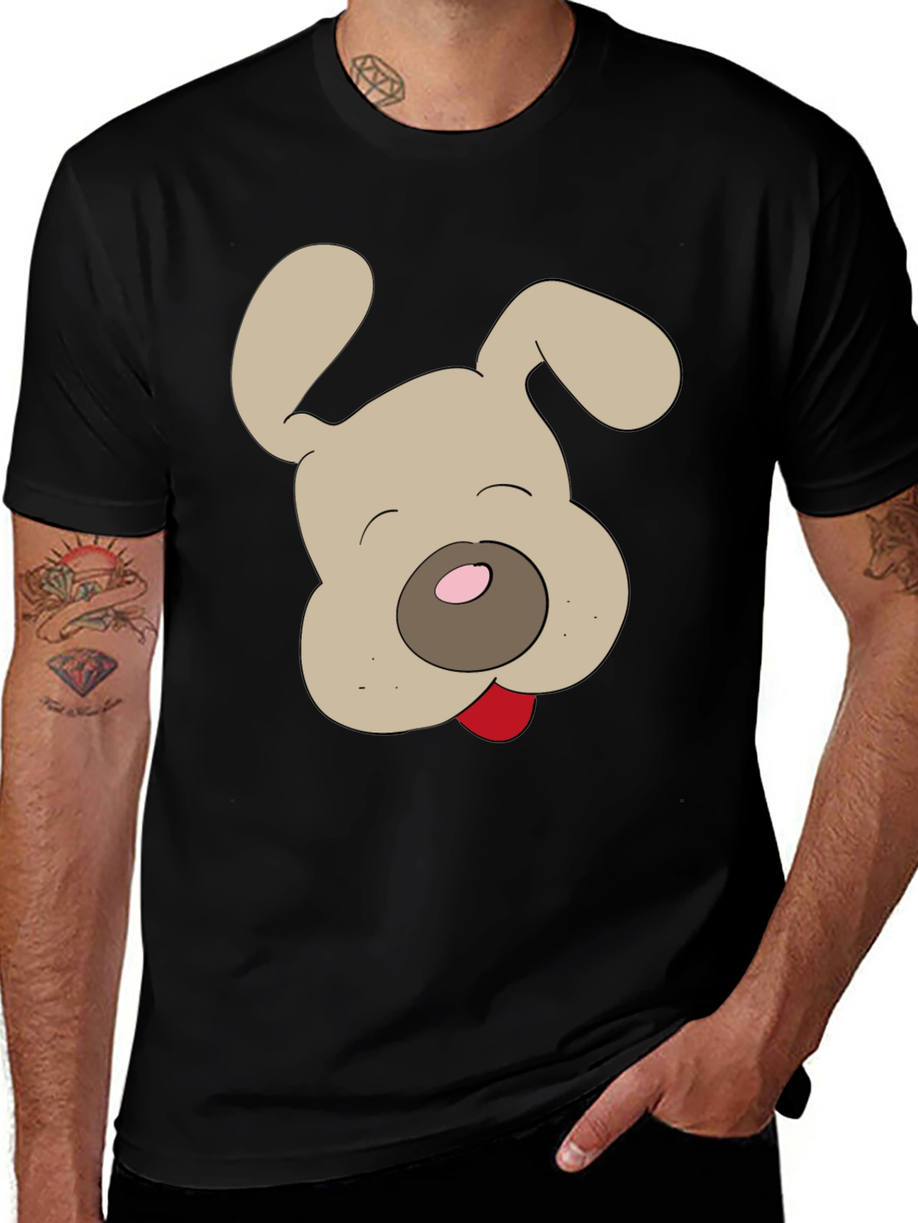 Dog Cartoon Graphic Tee - Mens Black T-Shirt
