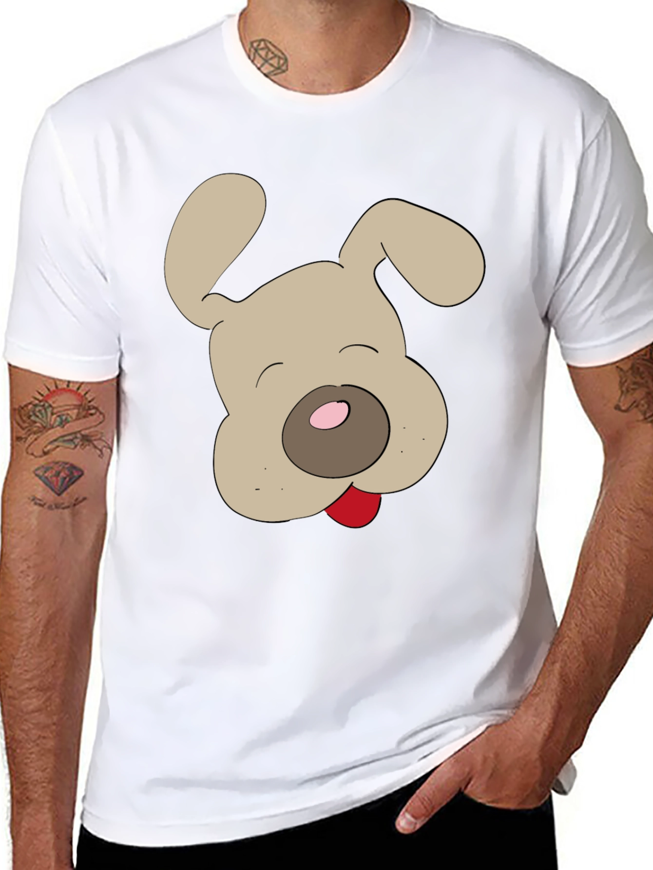 Dog Cartoon Graphic Tee - Mens Black T-Shirt