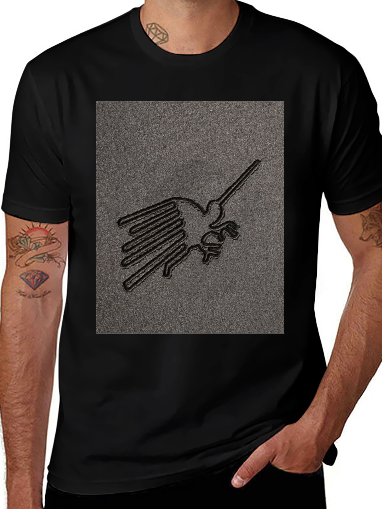 Nazca Lines Bird T-Shirt - Graphic Tee - Black