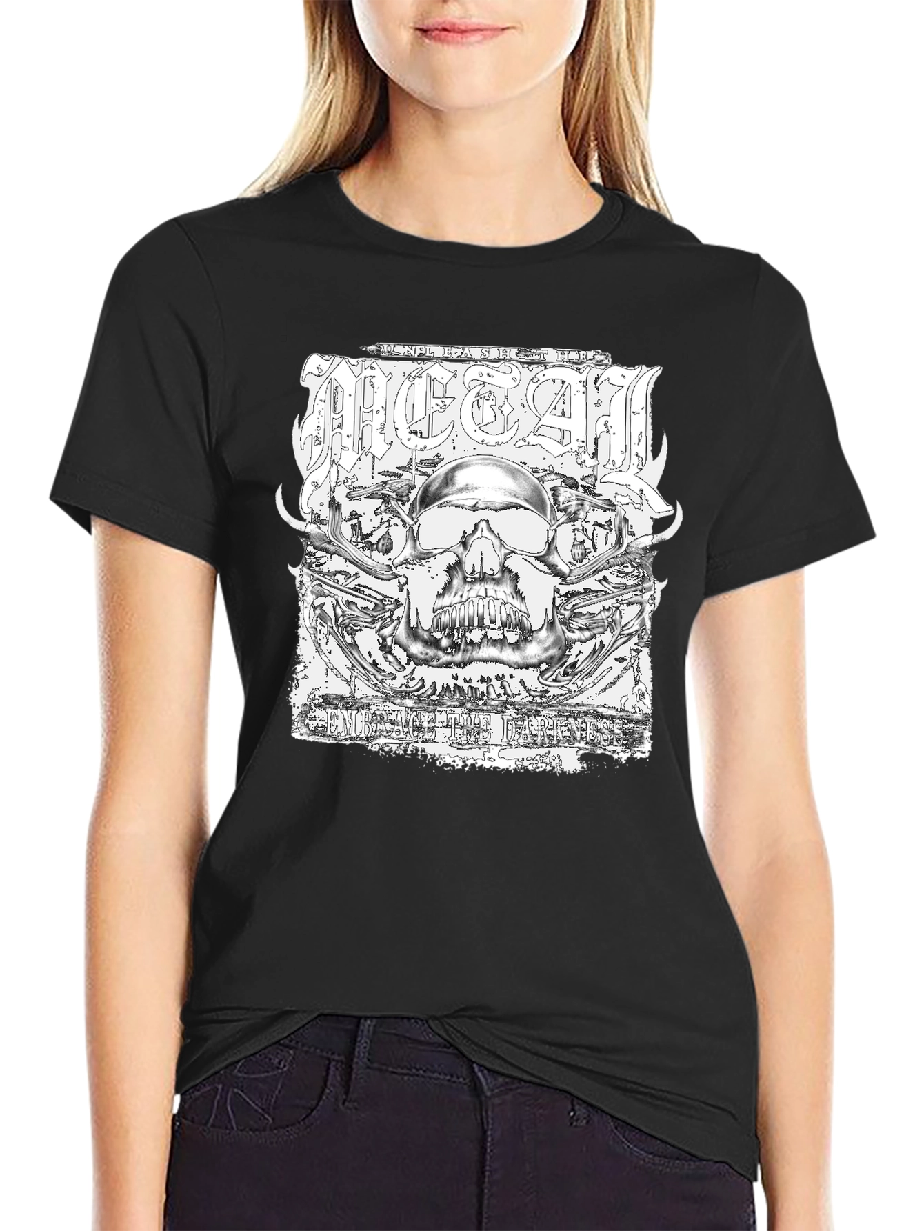 Metal Skull Graphic Black T-Shirt