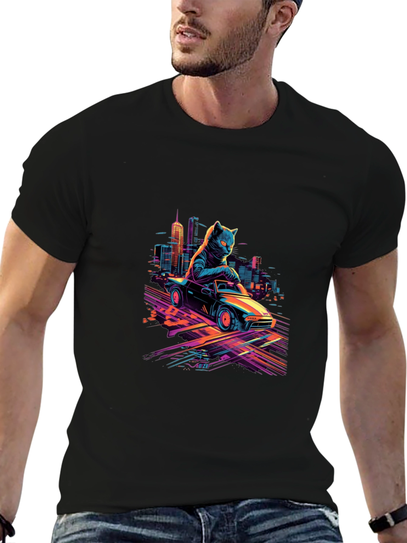 Cool Cat Car T-Shirt - Retro Style