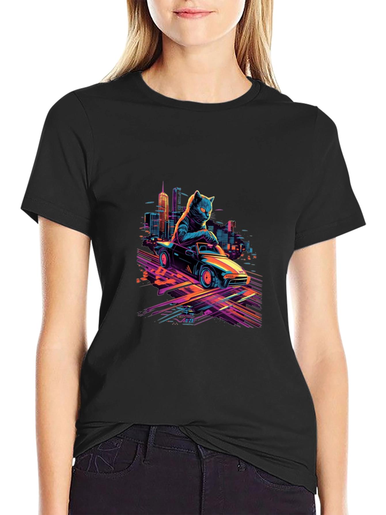 Cool Cat Car T-Shirt - Retro Style
