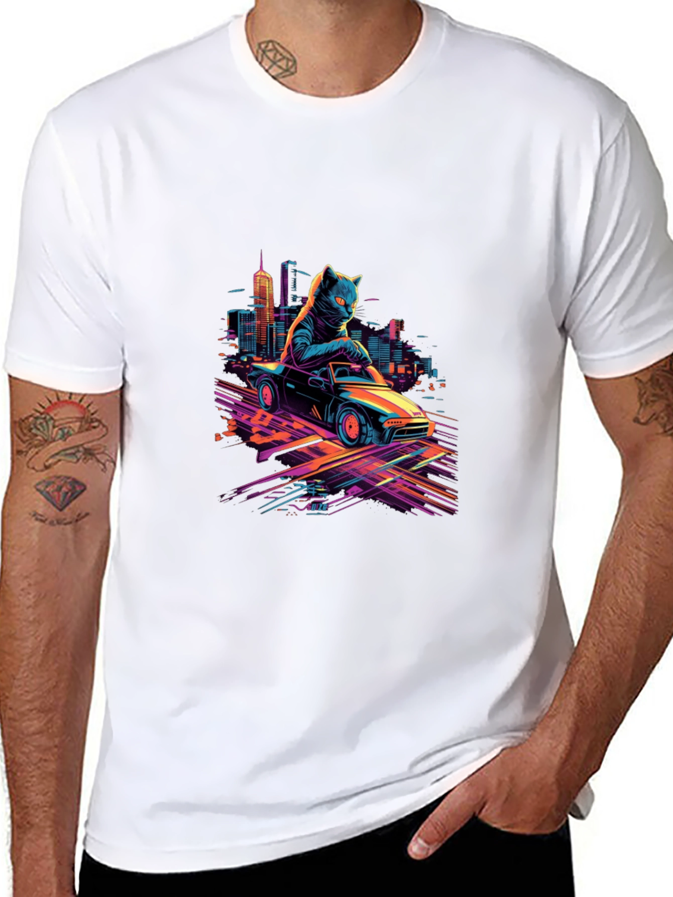 Cool Cat Car T-Shirt - Retro Style
