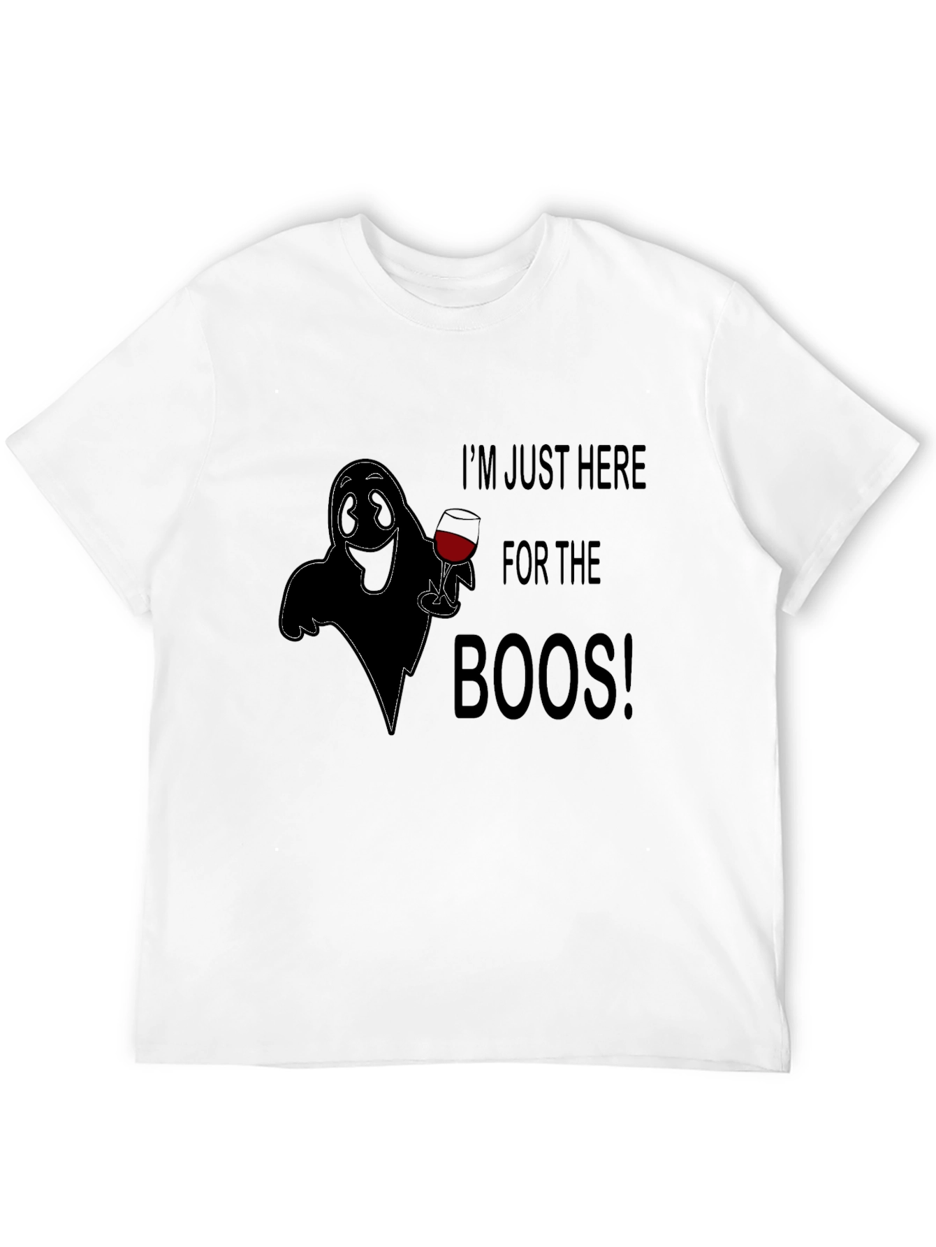 Boos Here T-Shirt - Halloween Ghost with Wine