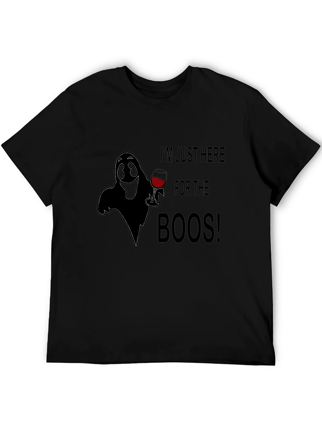 Boos Here T-Shirt - Halloween Ghost with Wine