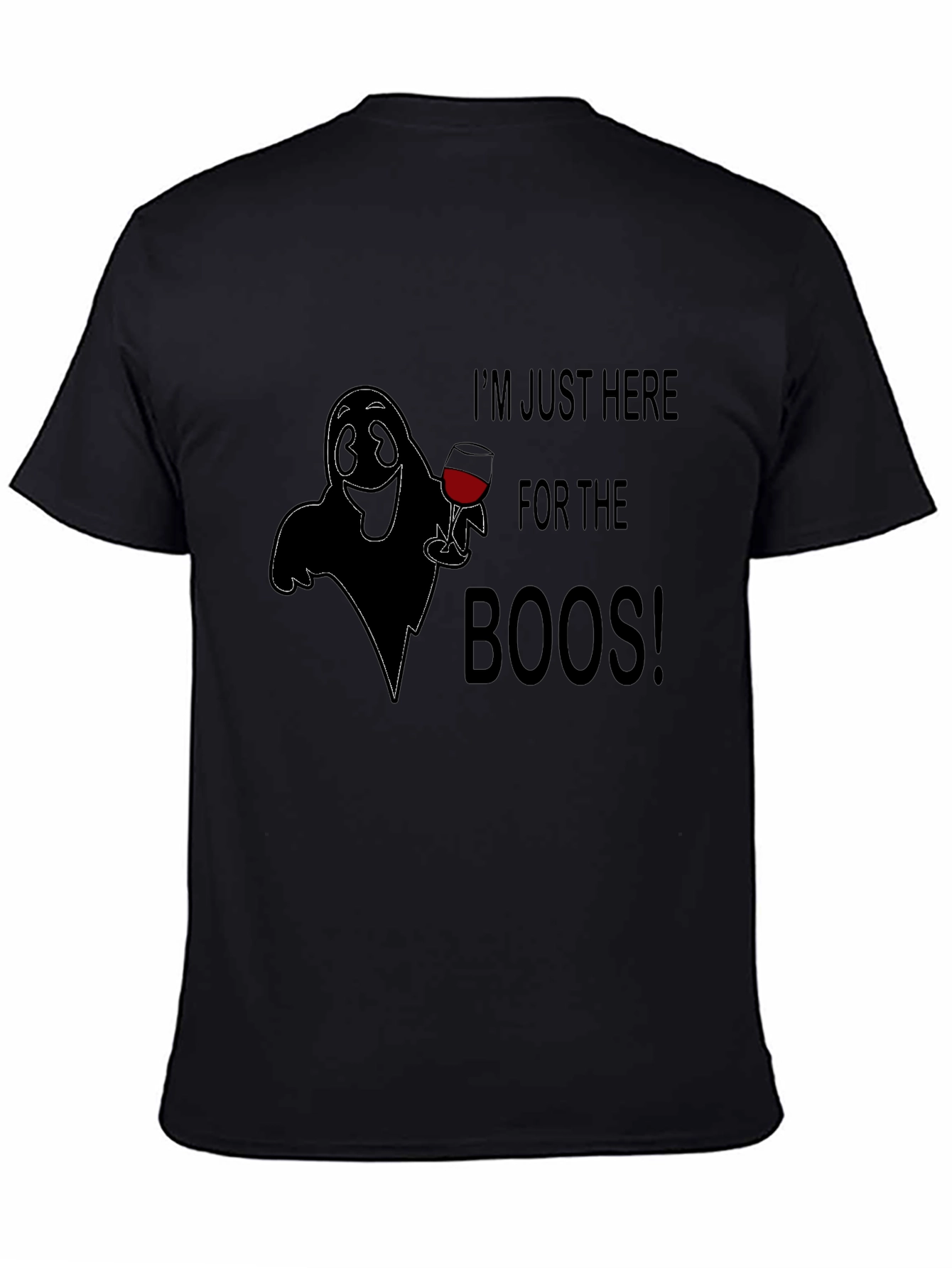 Boos Here T-Shirt - Halloween Ghost with Wine