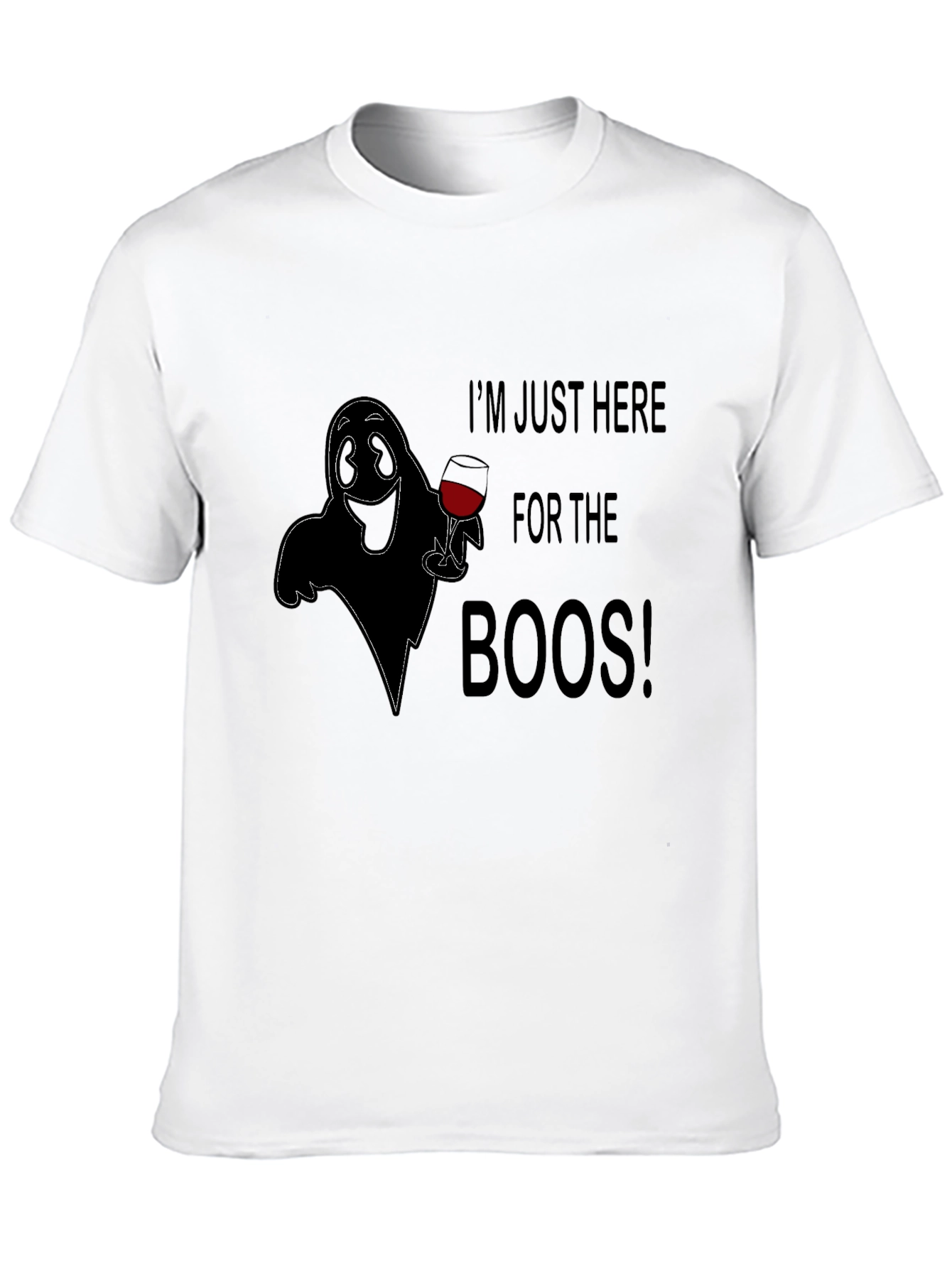 Boos Here T-Shirt - Halloween Ghost with Wine