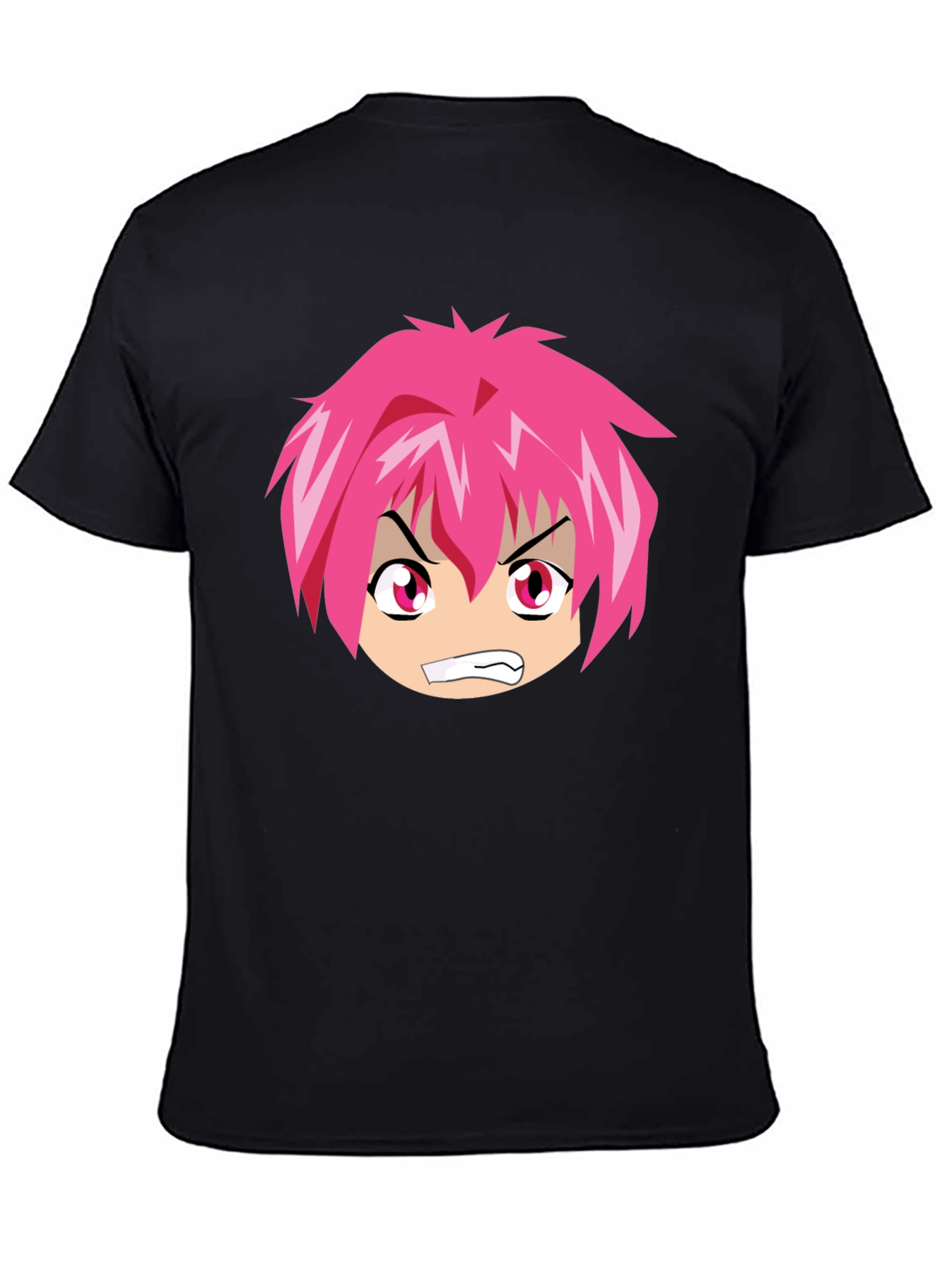 Anime Graphic Tee - Angry Pink Hair Character