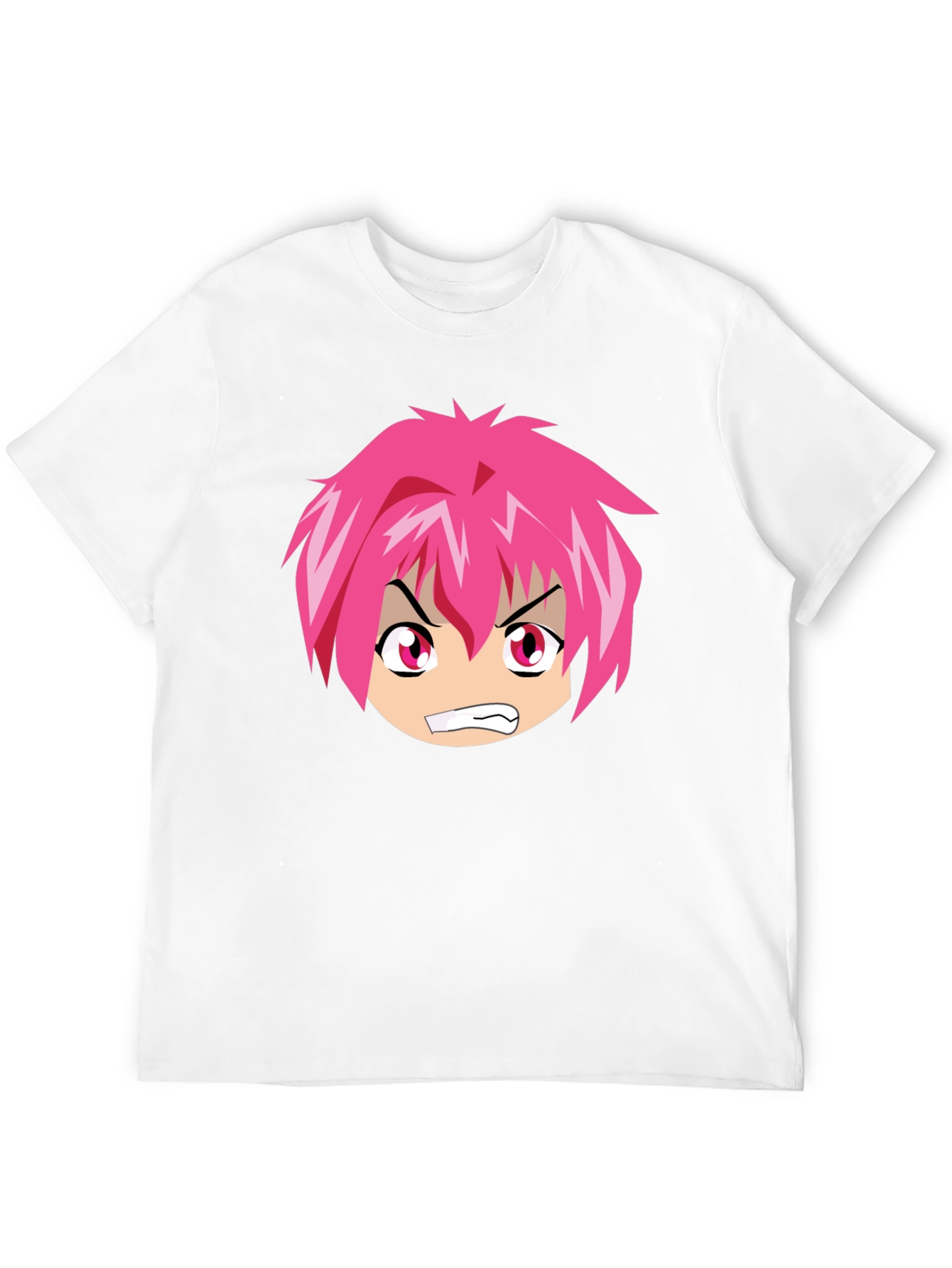 Anime Graphic Tee - Angry Pink Hair Character