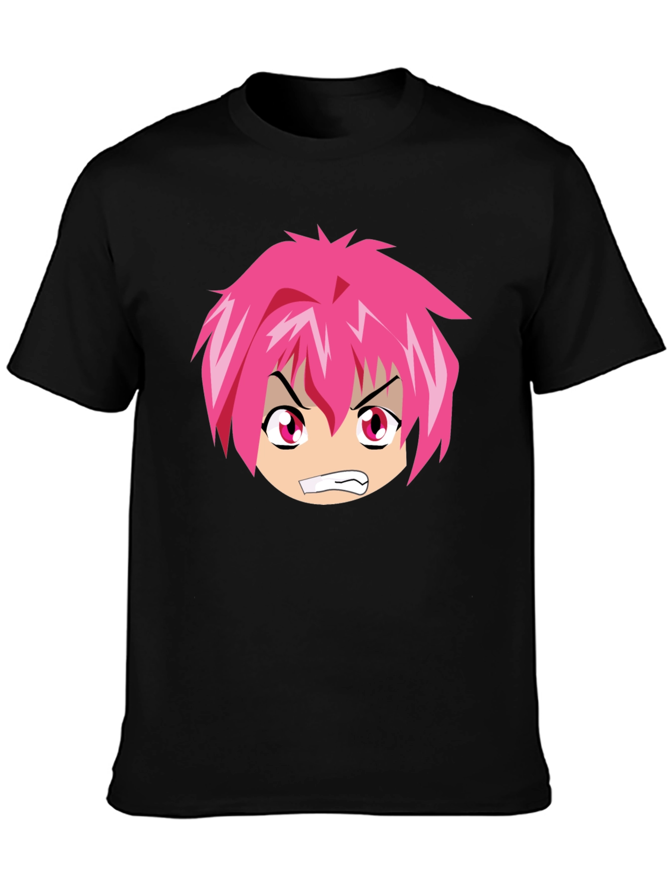 Anime Graphic Tee - Angry Pink Hair Character