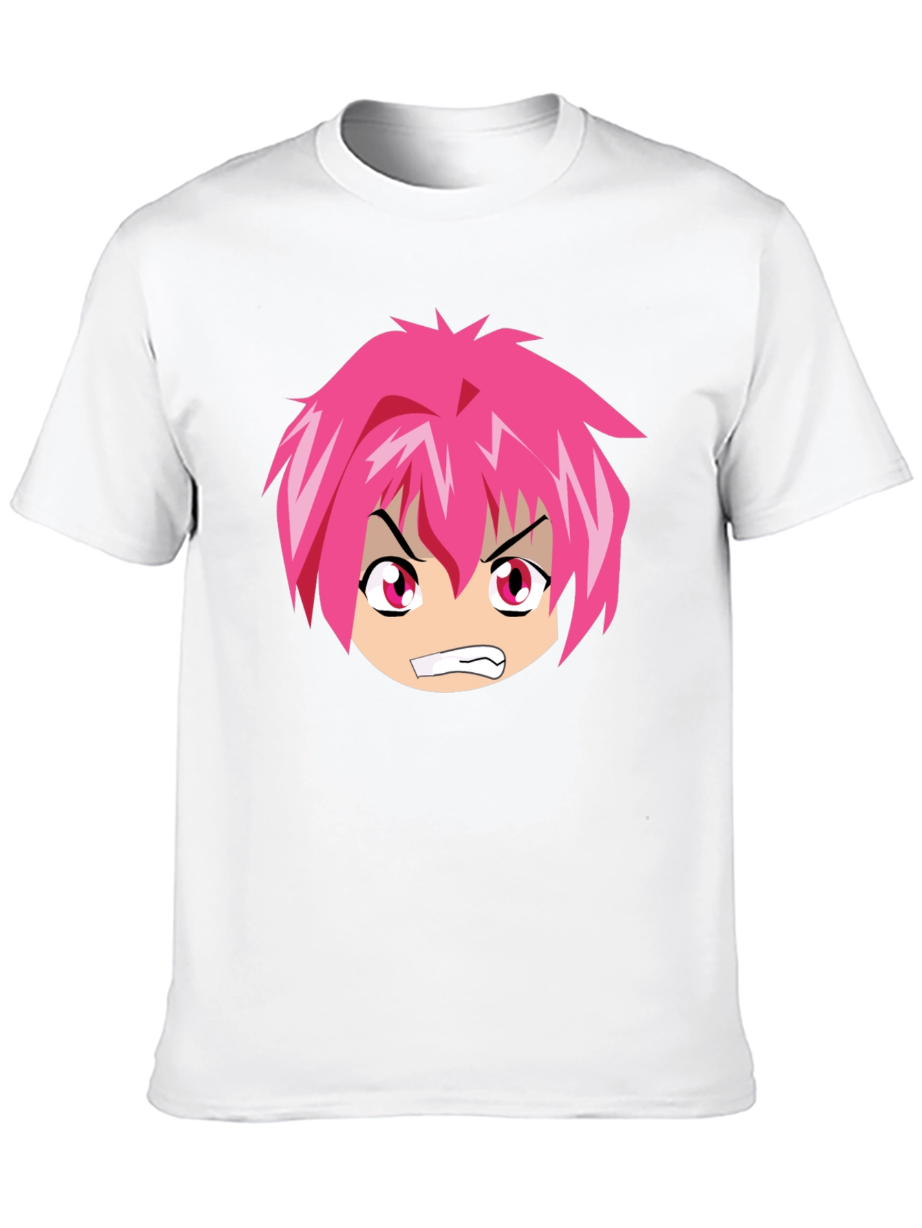 Anime Graphic Tee - Angry Pink Hair Character
