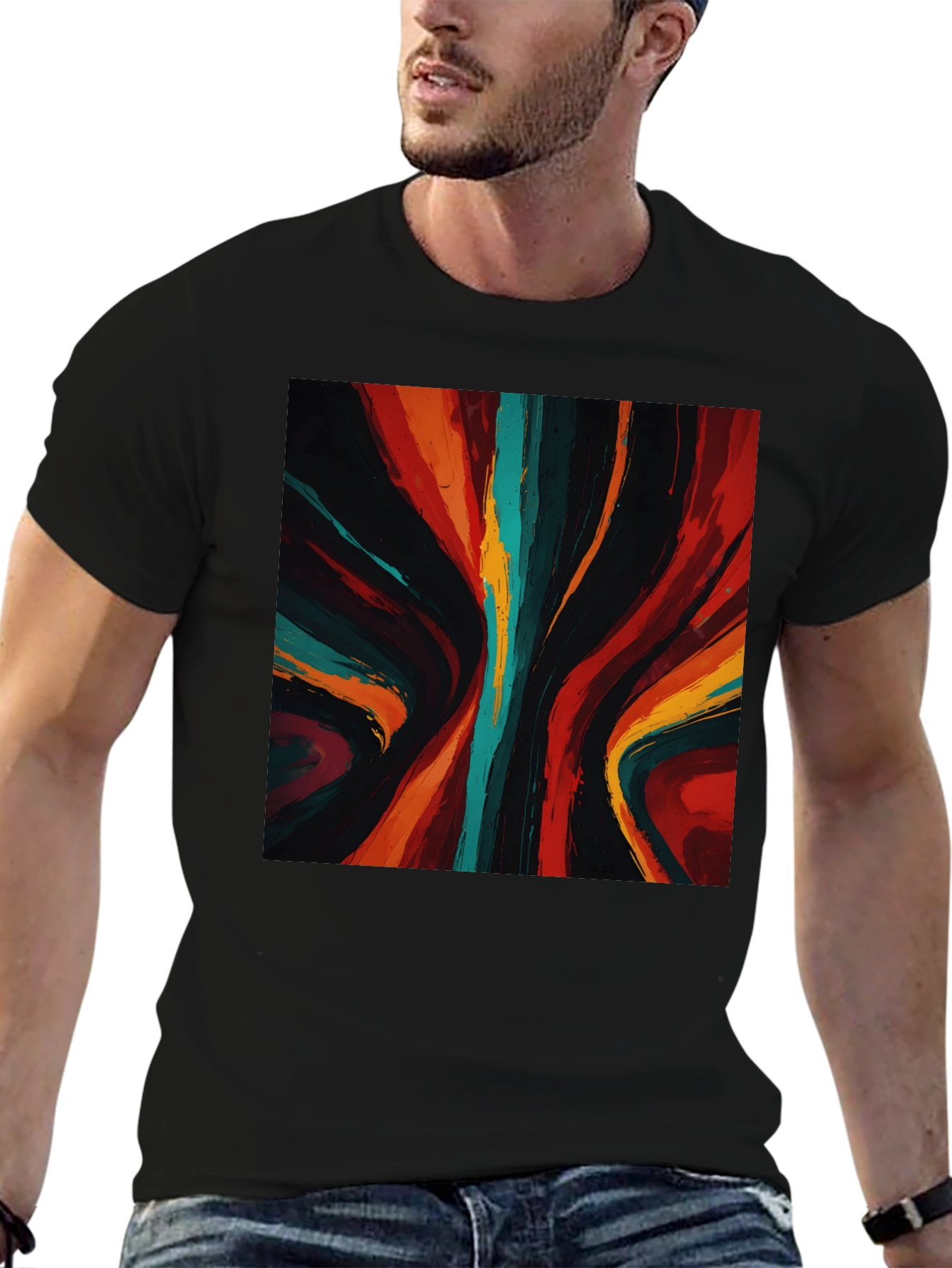 Abstract Art Graphic Tee - Bold Black Shirt