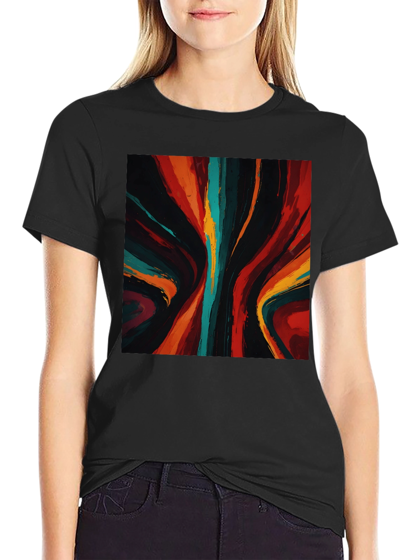 Abstract Art Graphic Tee - Bold Black Shirt
