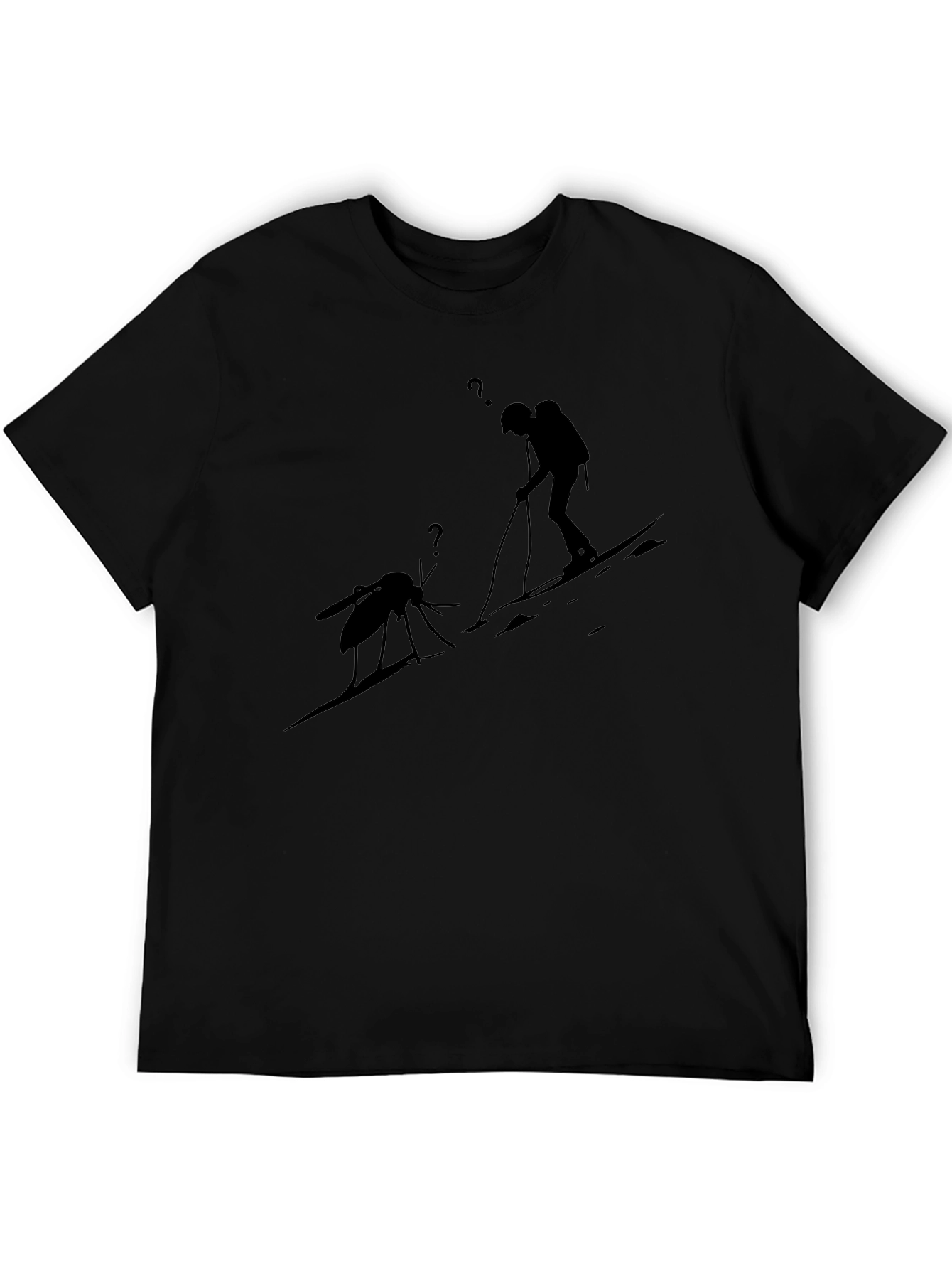 Black T-Shirt with Skiing Mosquito Graphic