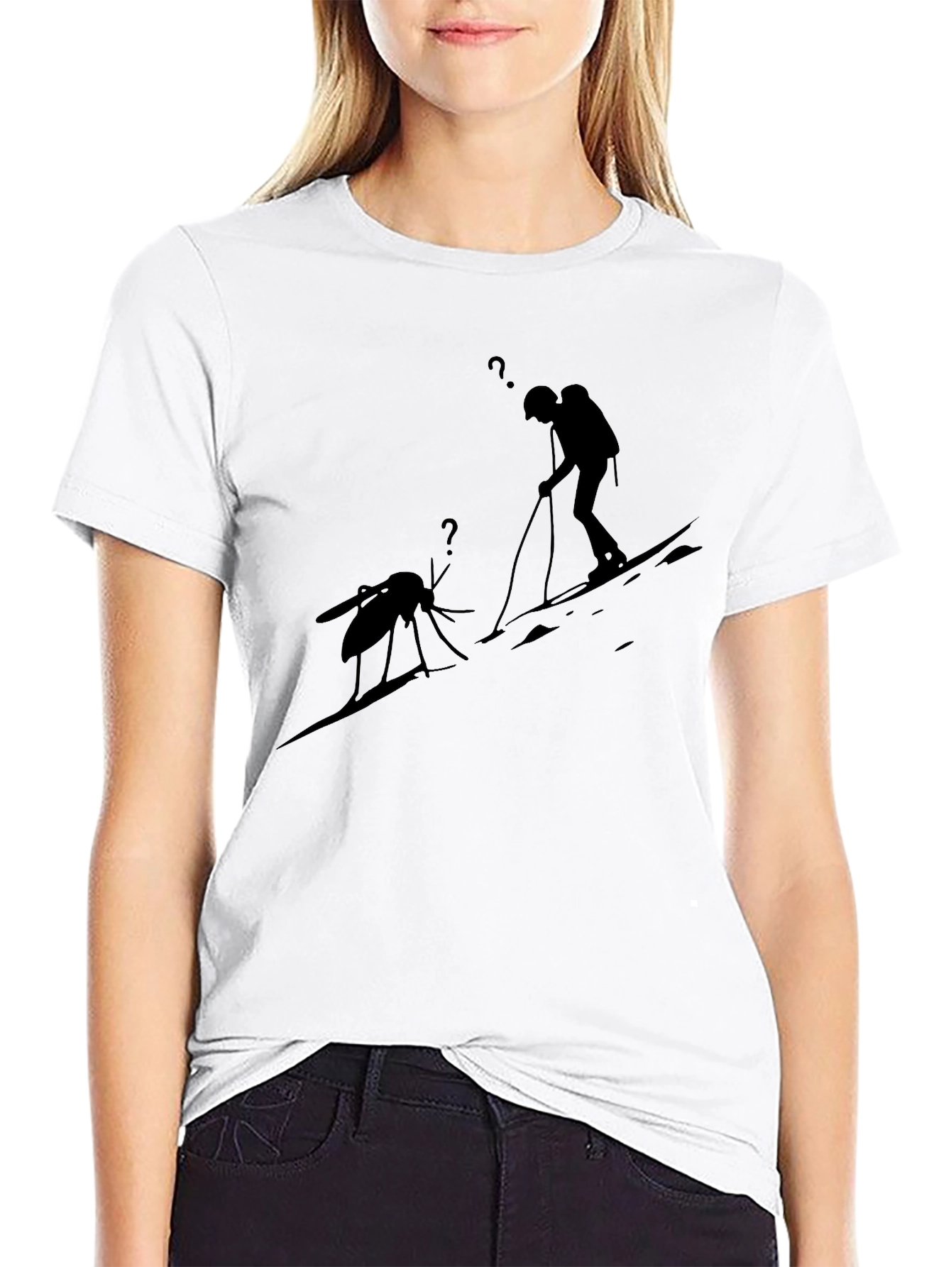 Black T-Shirt with Skiing Mosquito Graphic