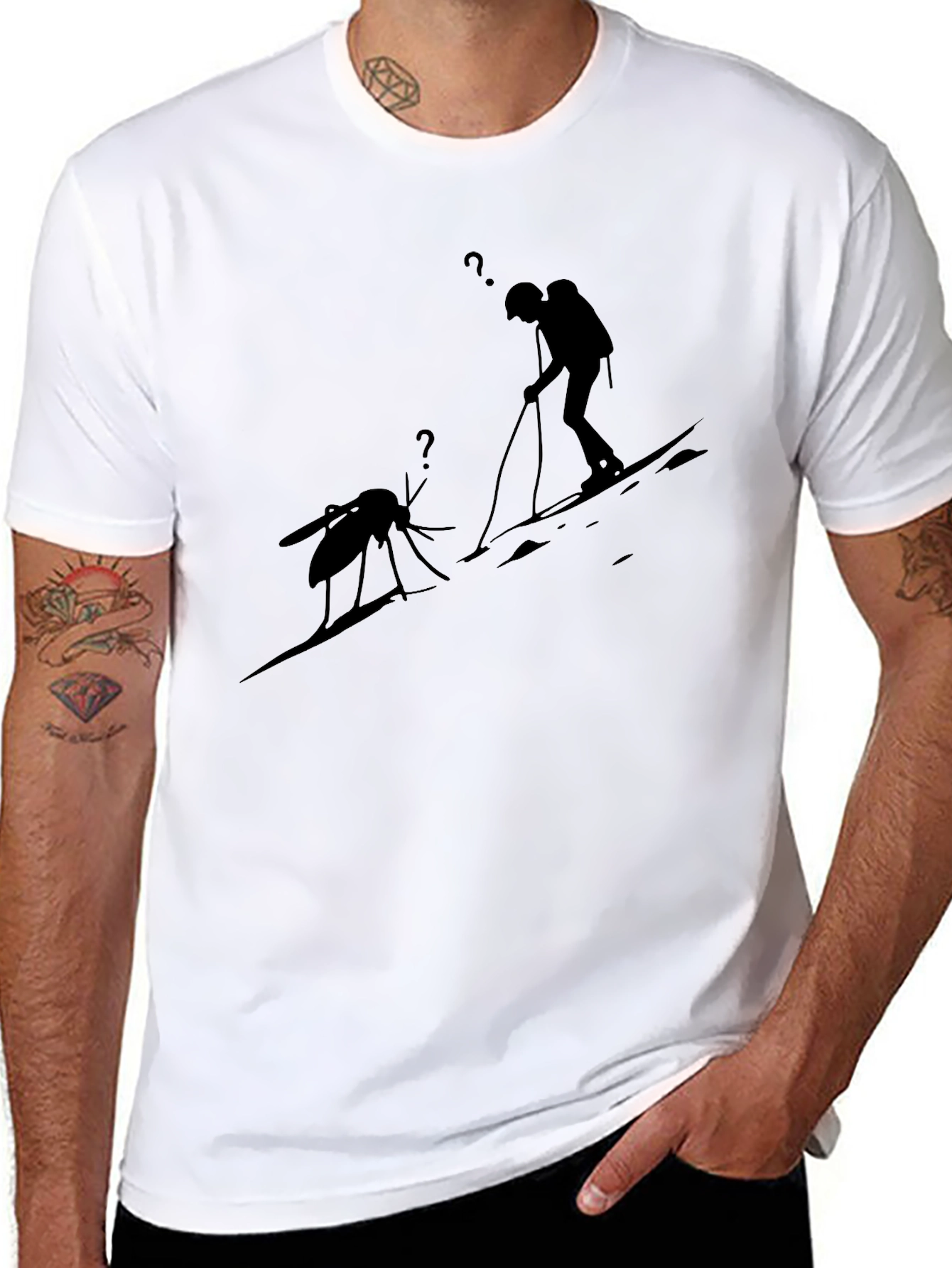 Black T-Shirt with Skiing Mosquito Graphic