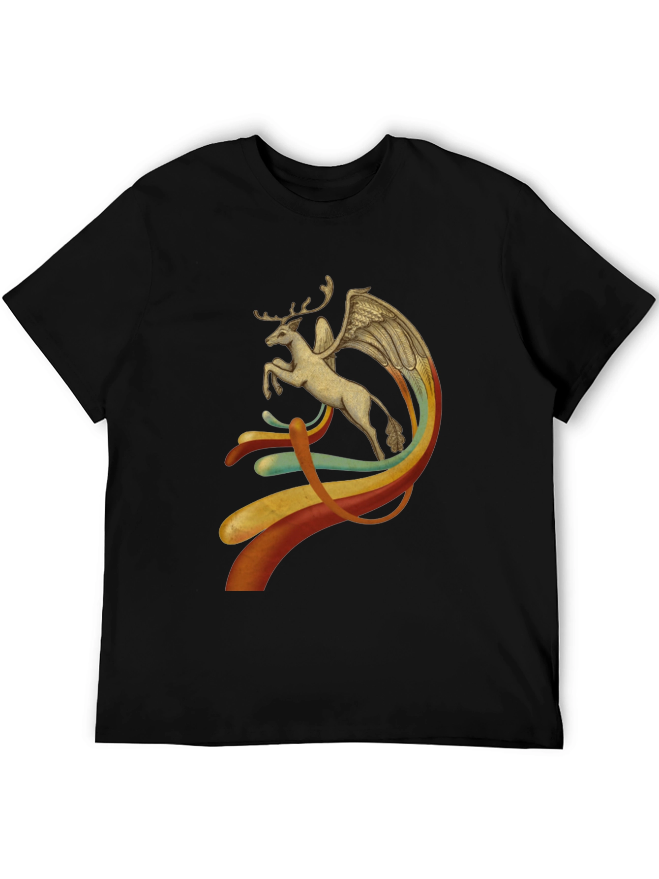 Winged Deer Graphic Black T-Shirt