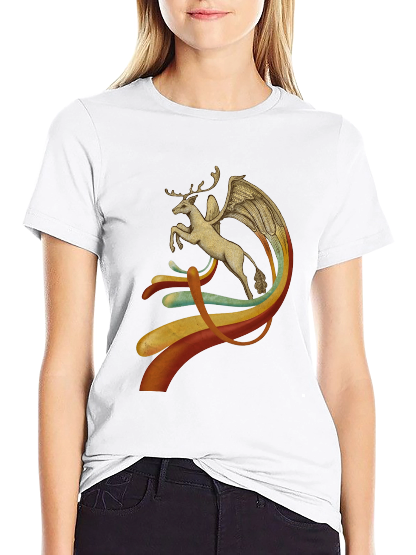 Winged Deer Graphic Black T-Shirt