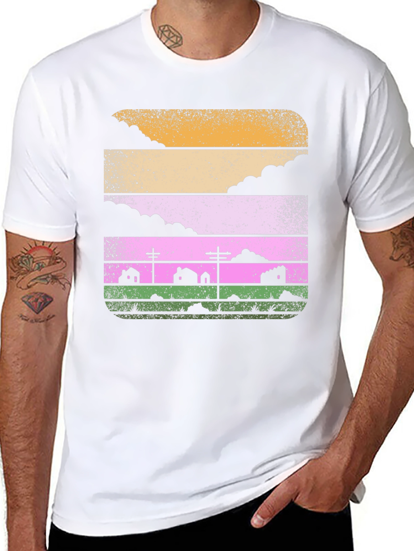 Retro Landscape Graphic Tee - Black Cotton Blend