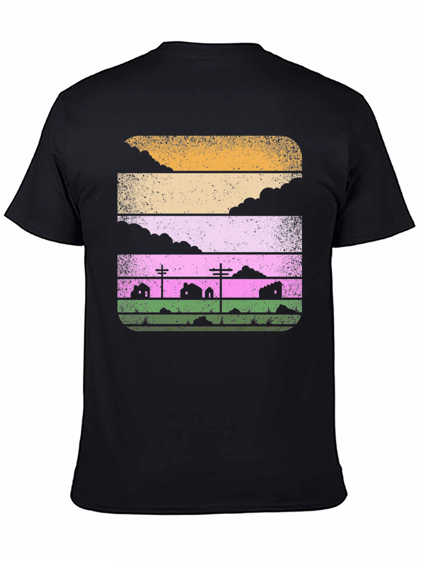 Retro Landscape Graphic Tee - Black Cotton Blend