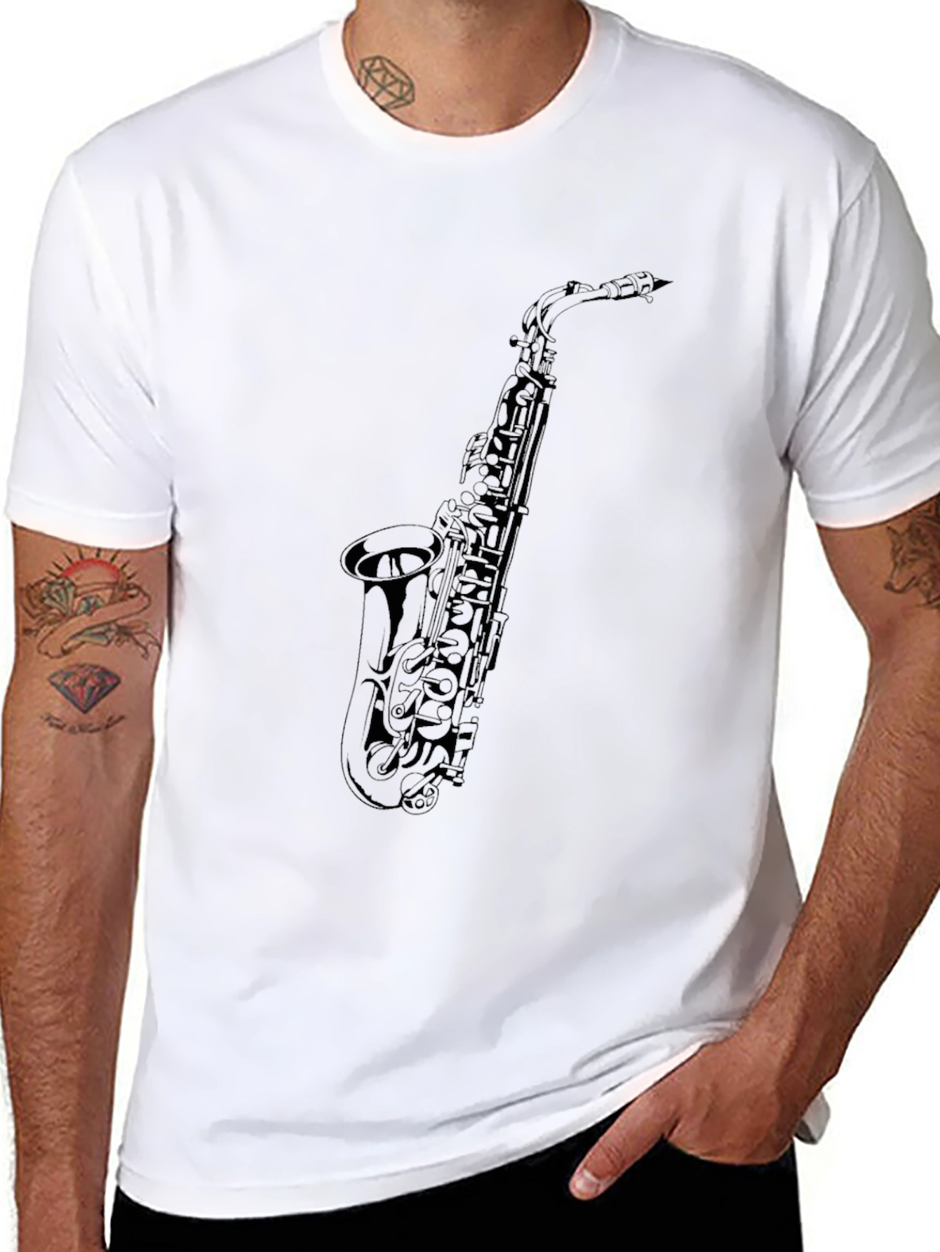 Saxophone Graphic Tee - Black Musical Instrument T-Shirt