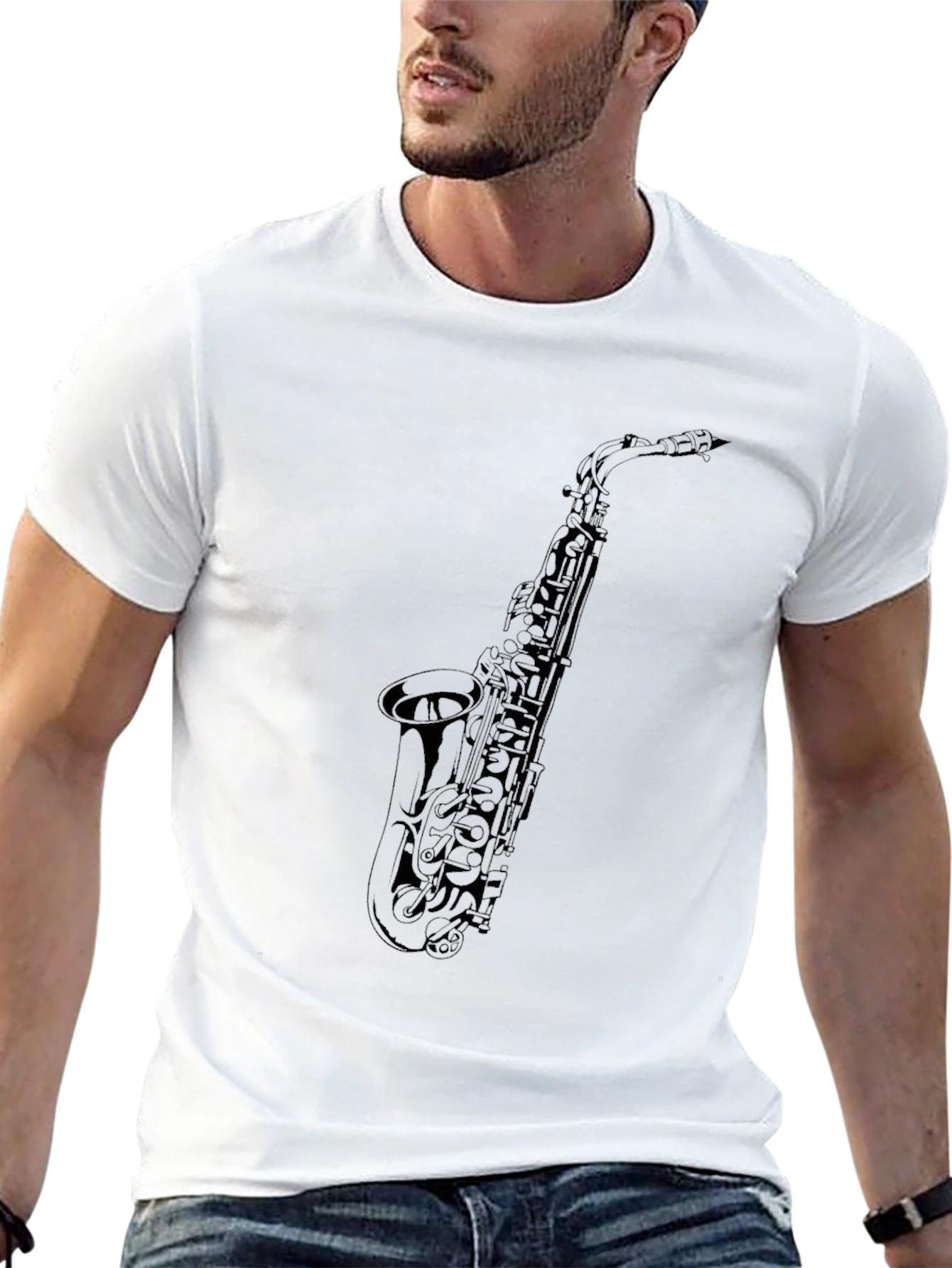 Saxophone Graphic Tee - Black Musical Instrument T-Shirt