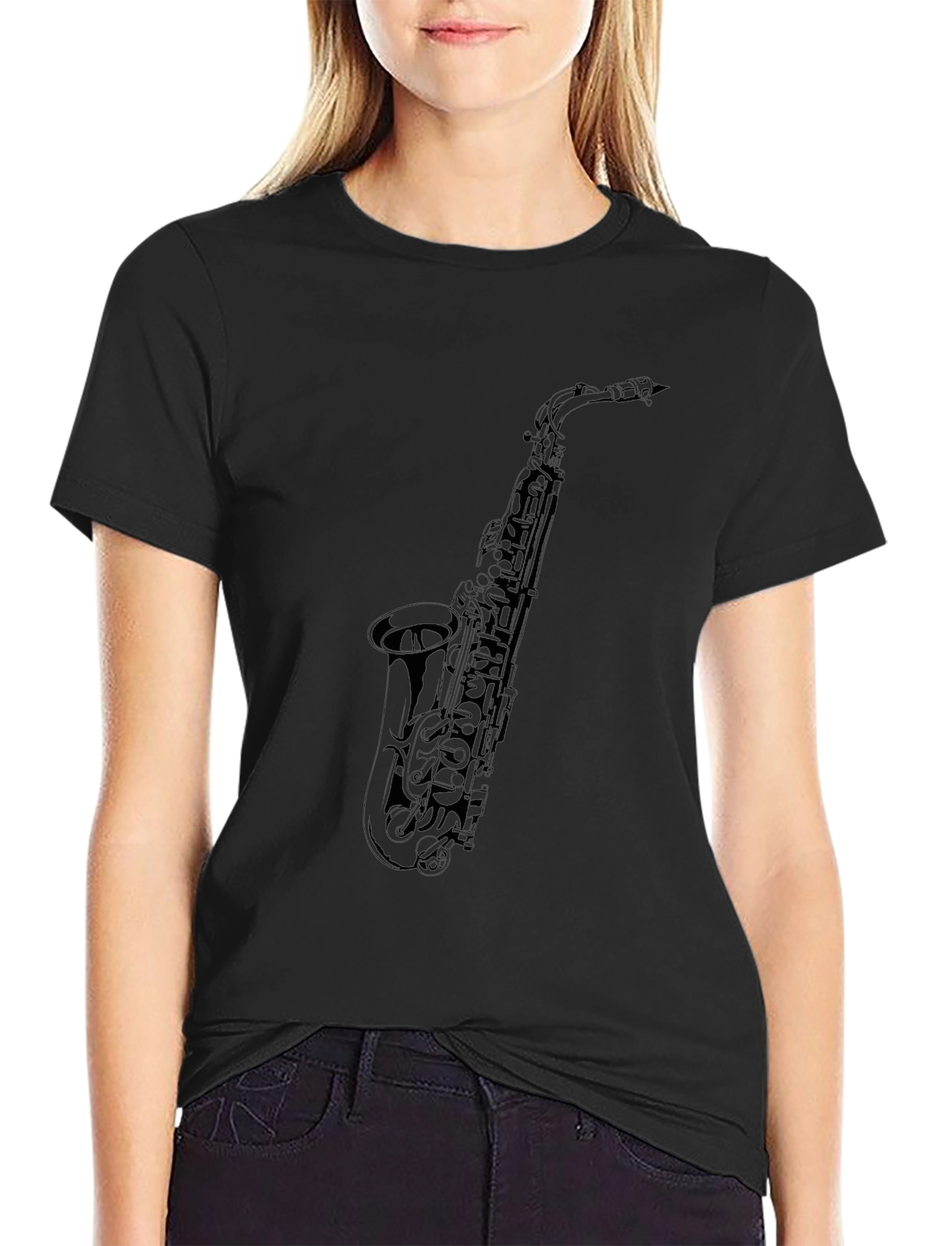 Saxophone Graphic Tee - Black Musical Instrument T-Shirt