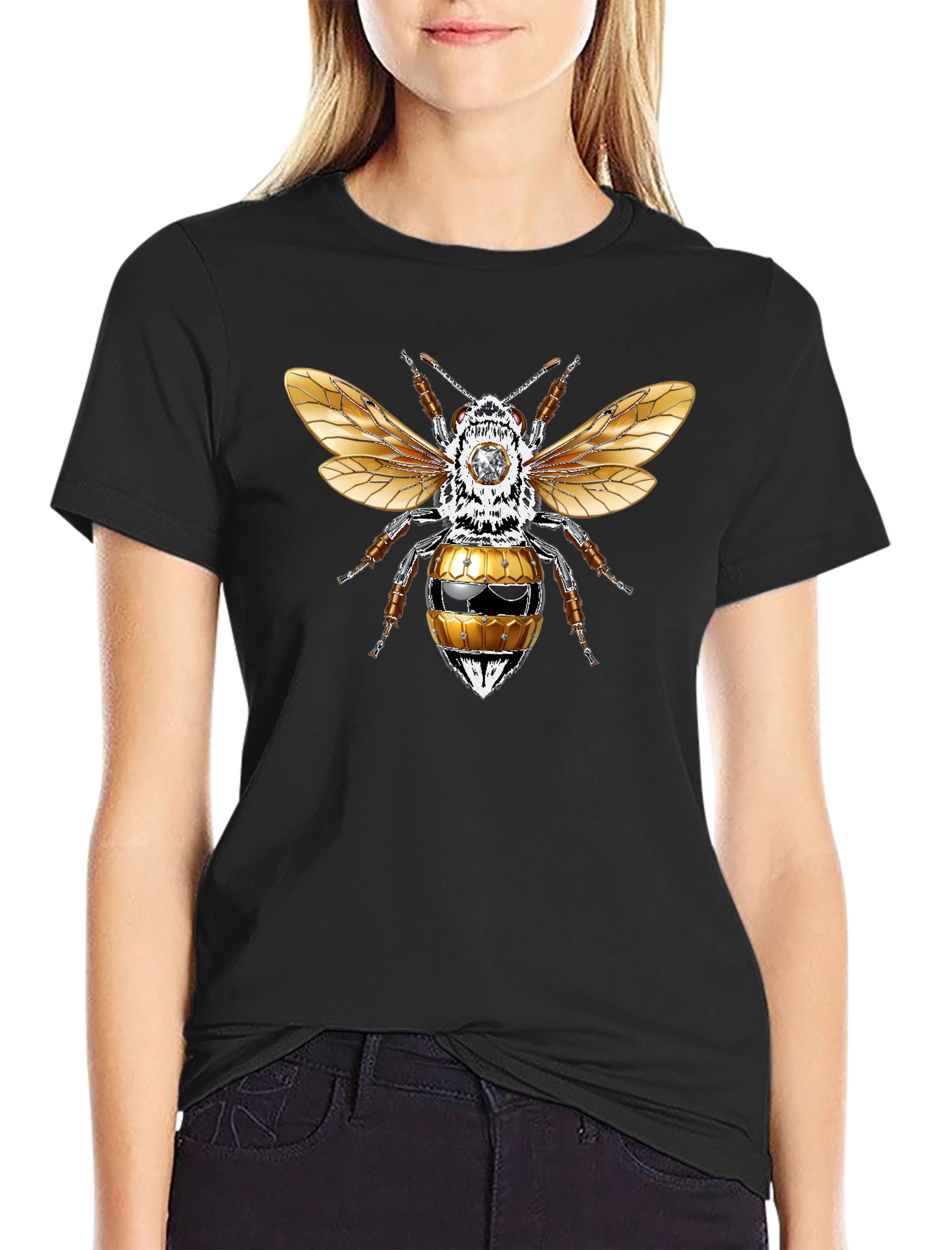 Graphic Tee - Honey Bee Design Black T-Shirt