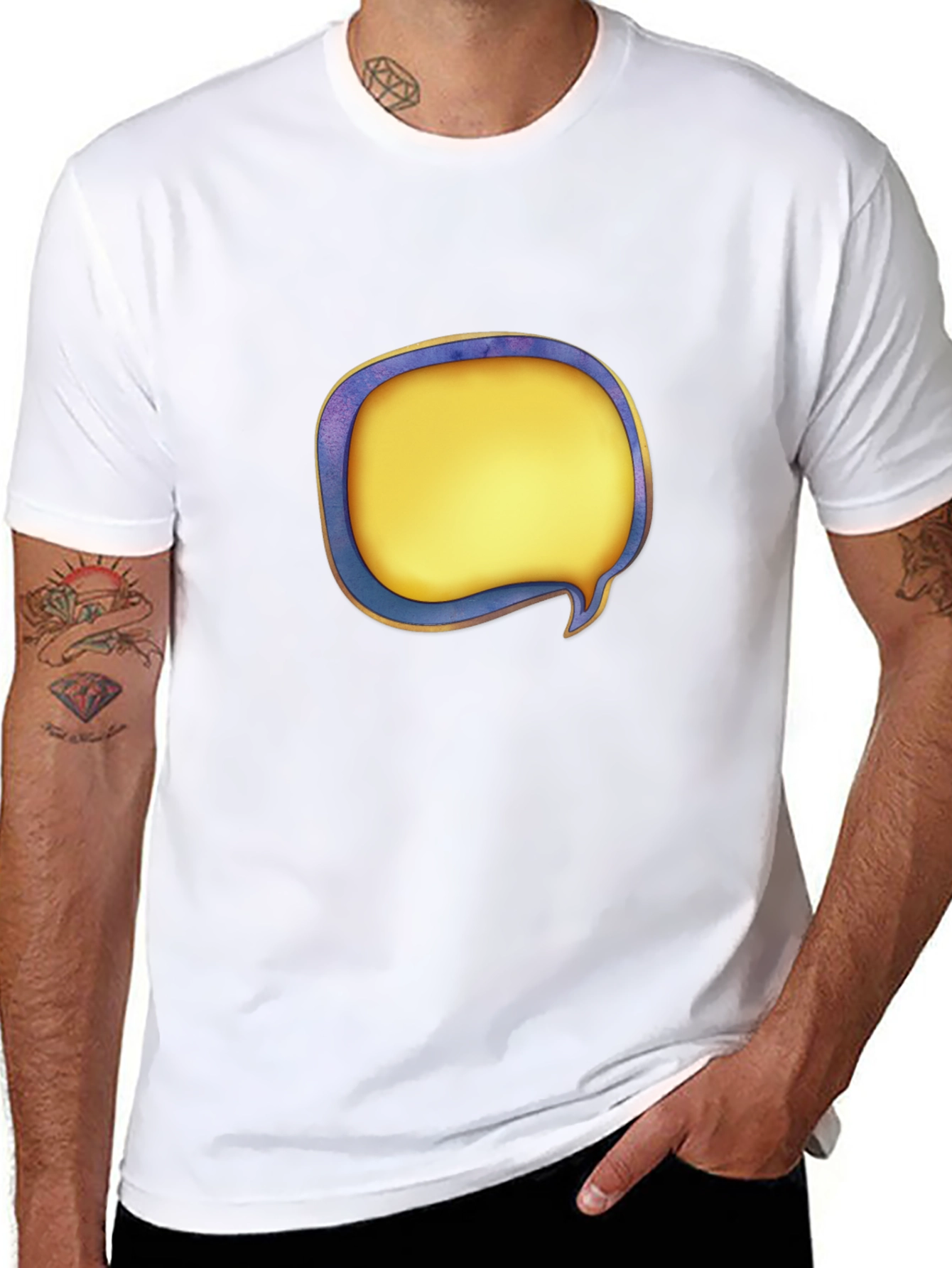 Black T-Shirt with Graphic Speech Bubble