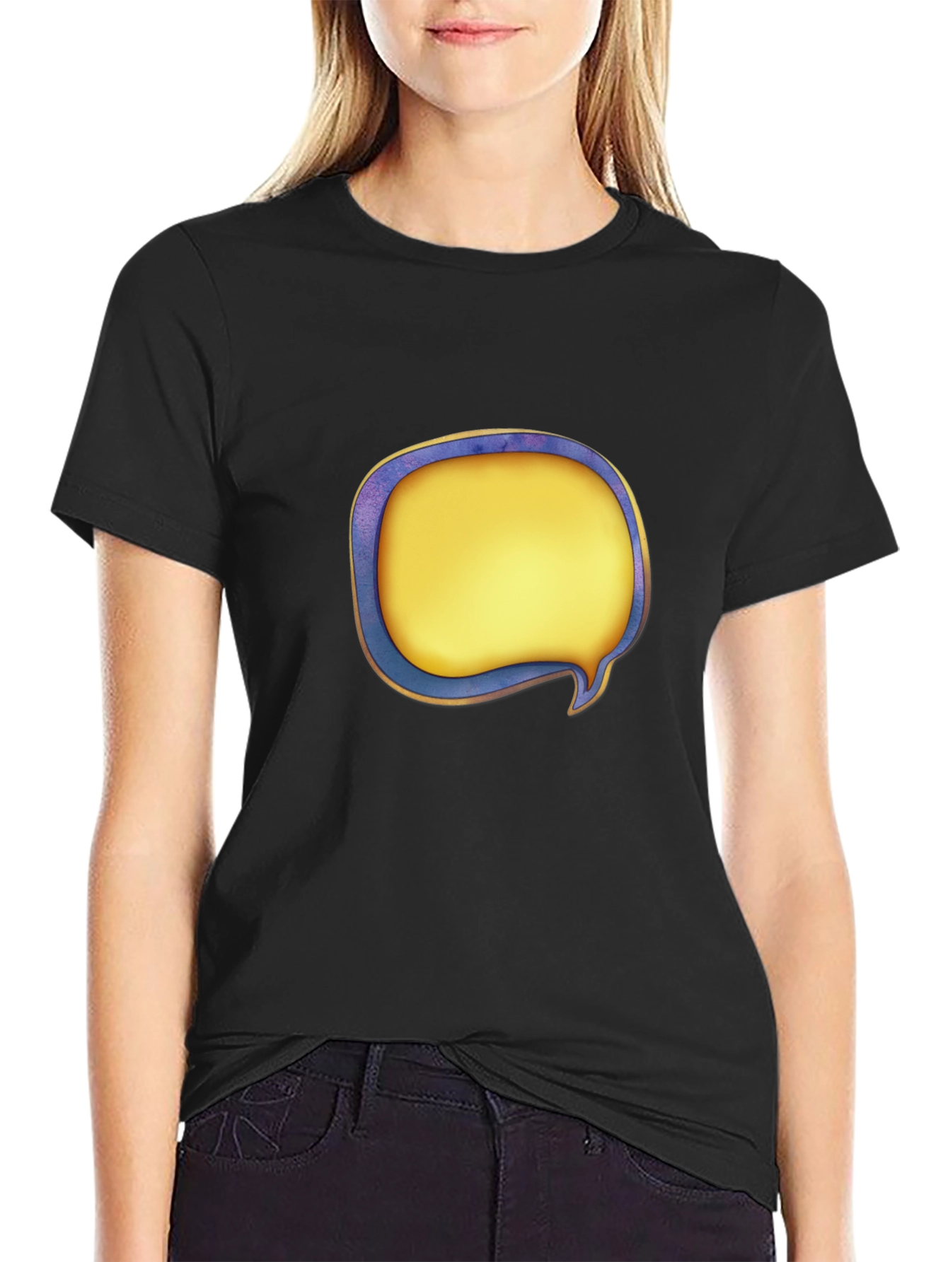 Black T-Shirt with Graphic Speech Bubble