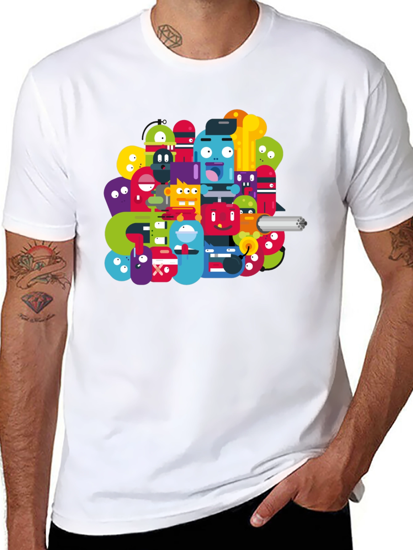 Funky Cartoon Character Graphic Black T-Shirt