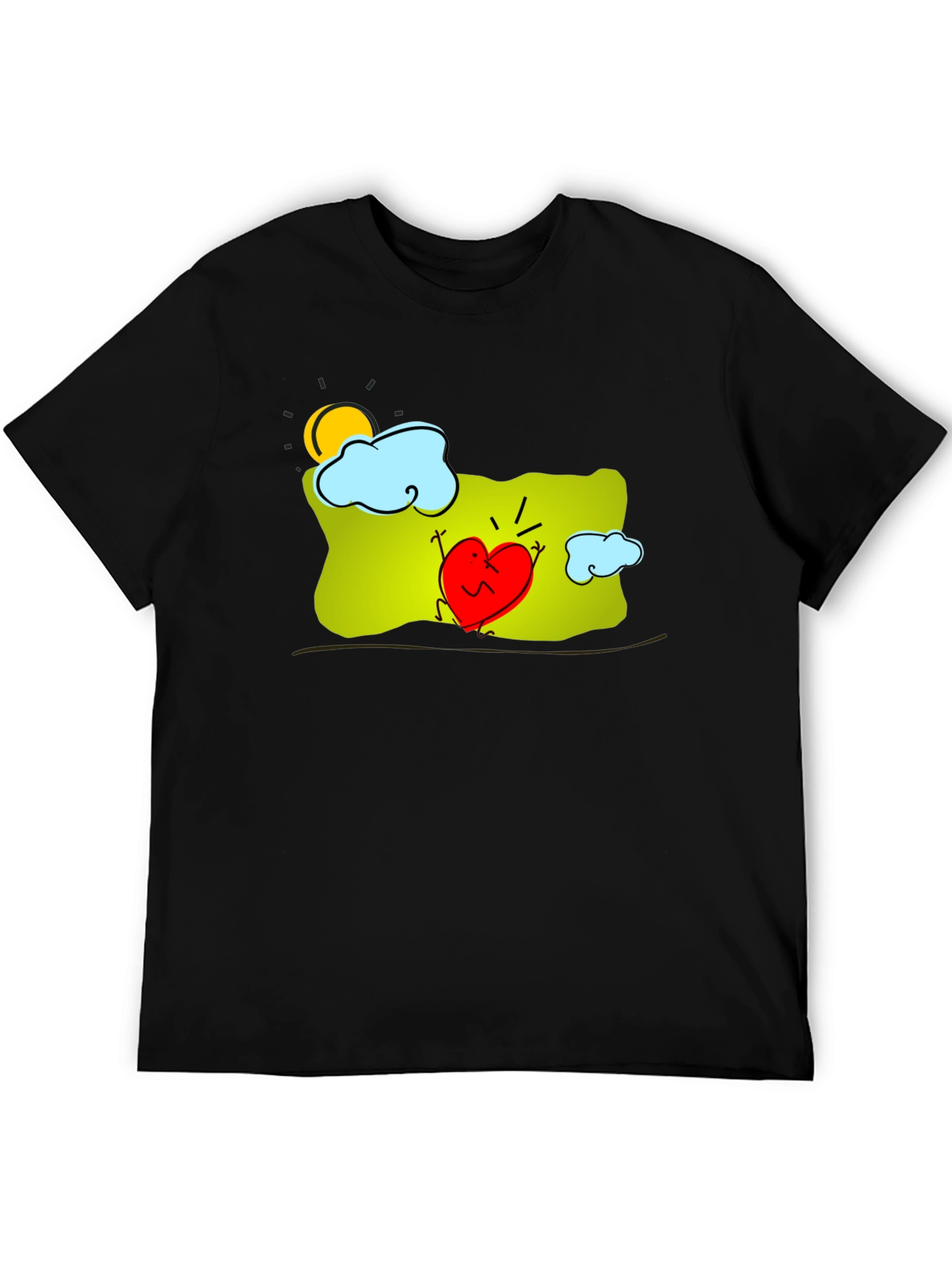 Heart Character Graphic Print Black T-Shirt