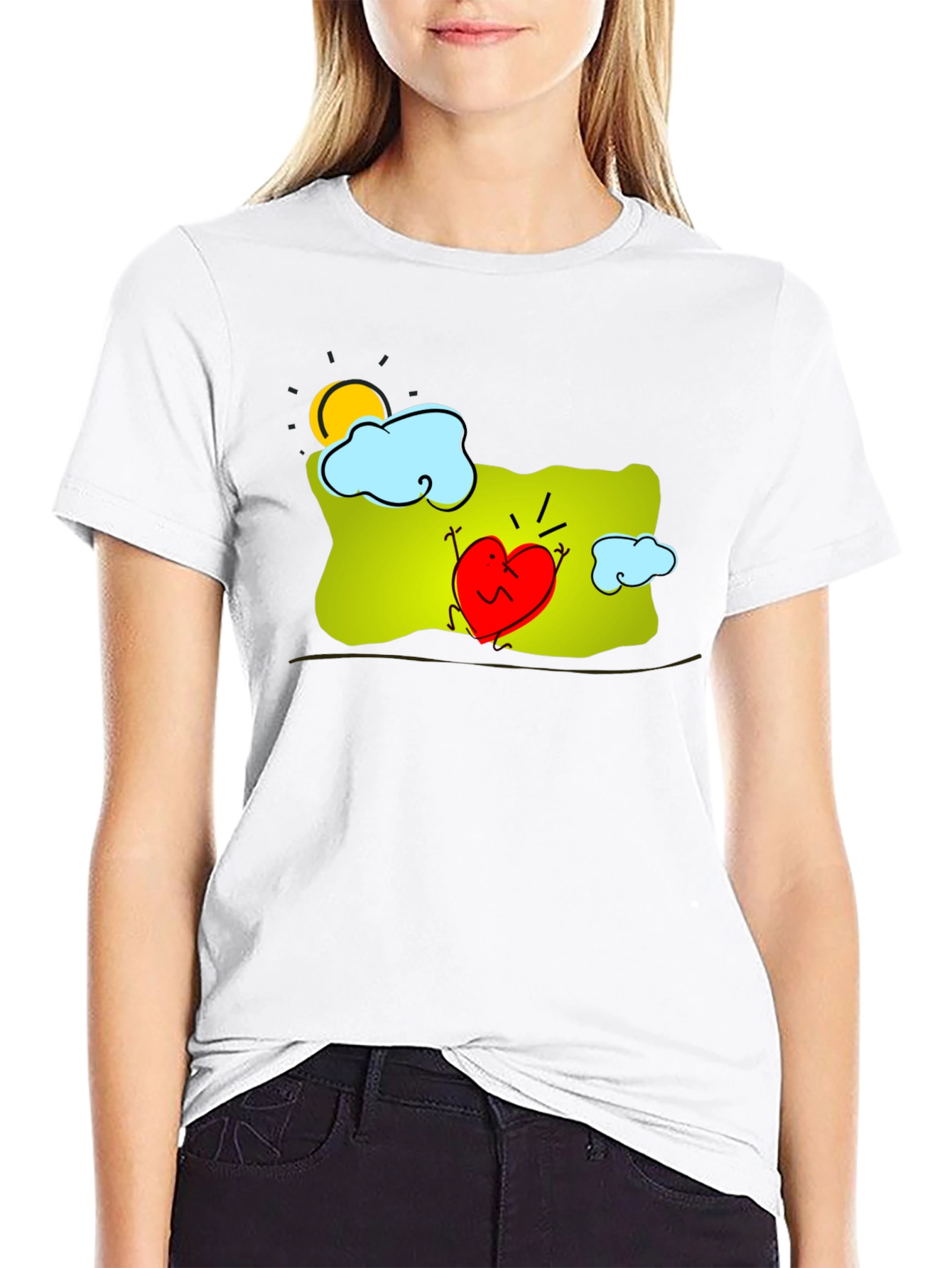 Heart Character Graphic Print Black T-Shirt