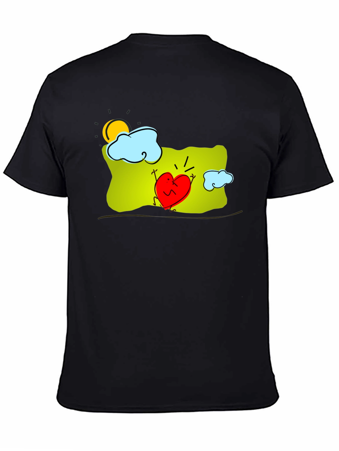 Heart Character Graphic Print Black T-Shirt
