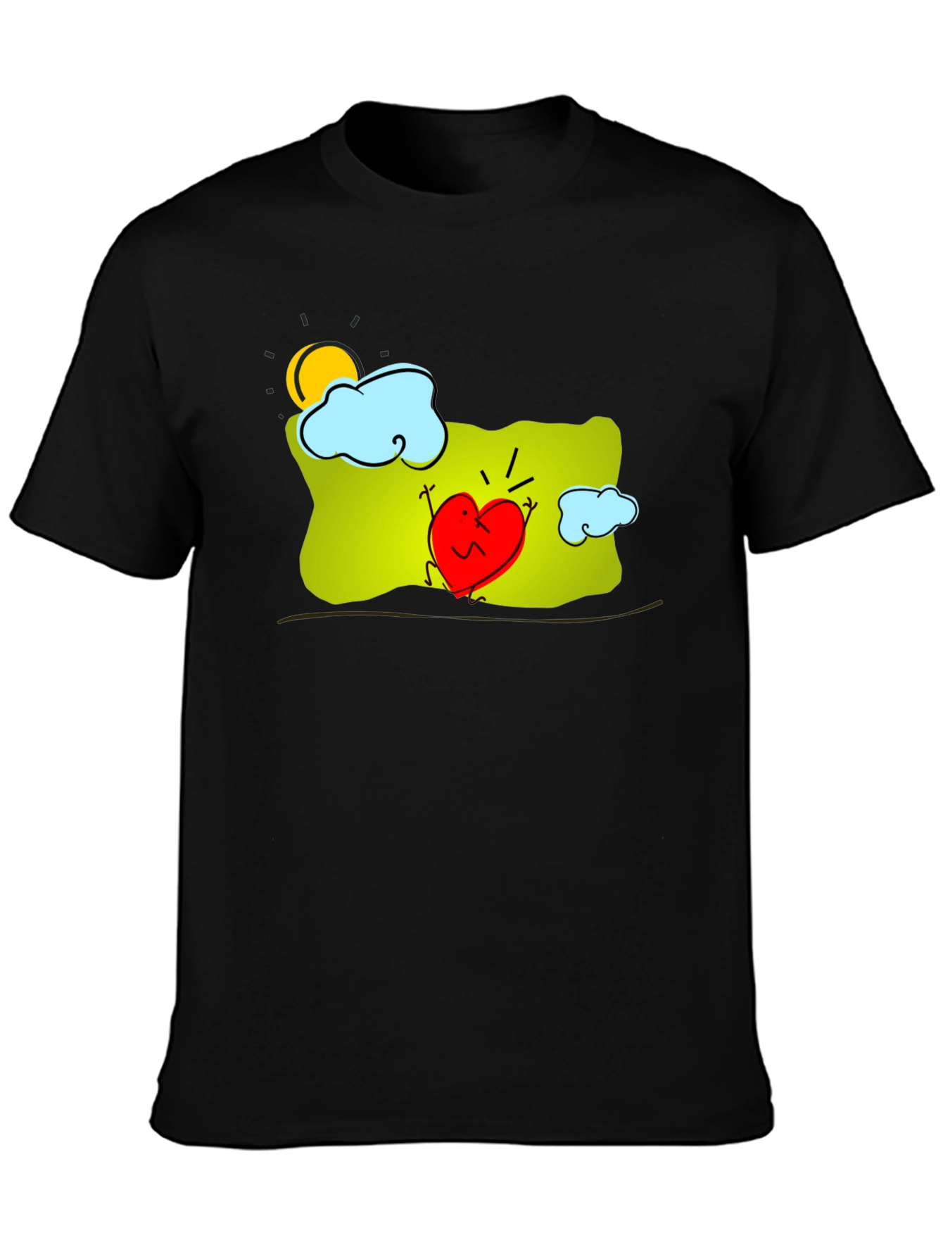Heart Character Graphic Print Black T-Shirt