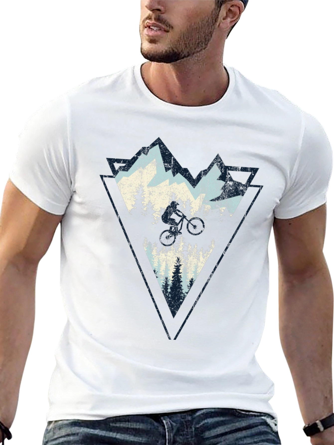 Mountain Biker Triangle Graphic T-Shirt
