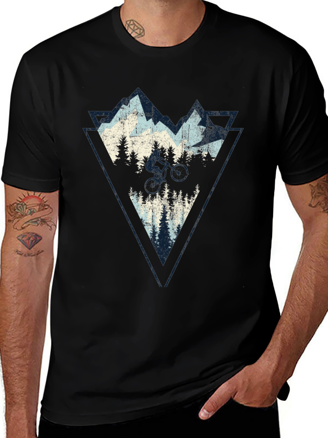 Mountain Biker Triangle Graphic T-Shirt