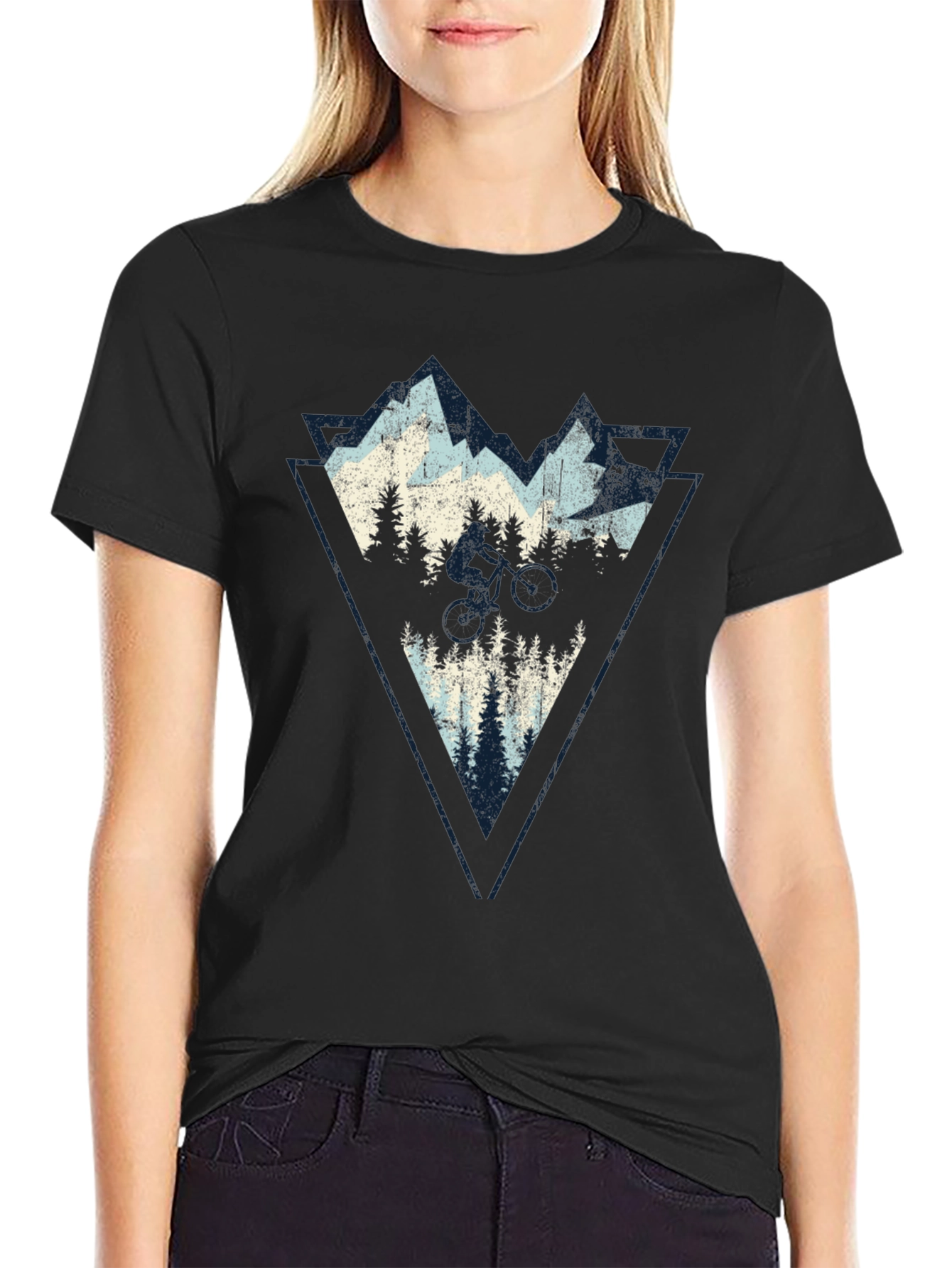 Mountain Biker Triangle Graphic T-Shirt