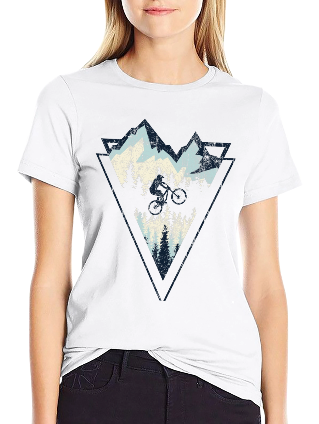 Mountain Biker Triangle Graphic T-Shirt