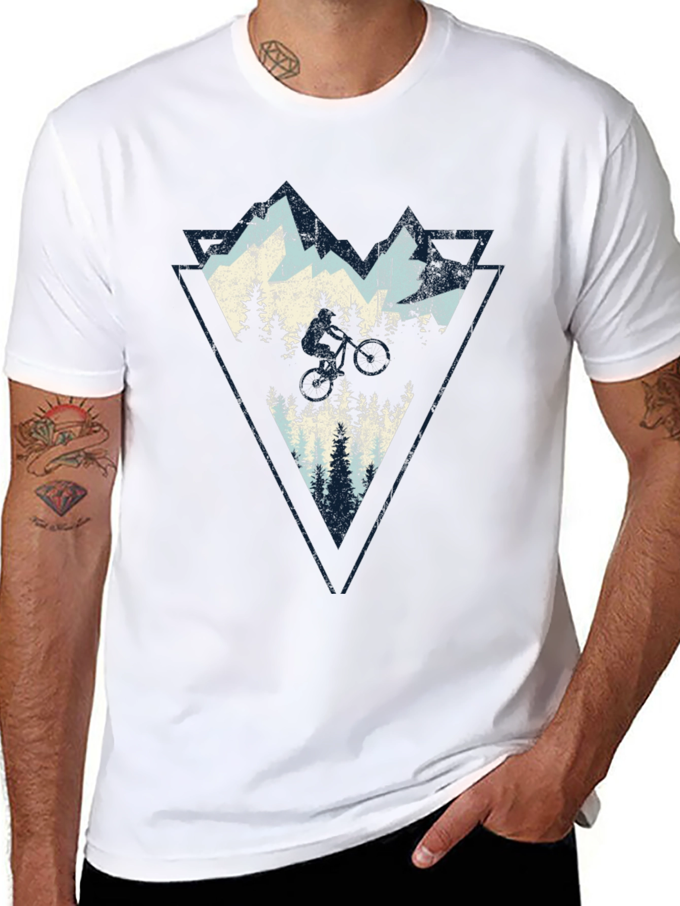 Mountain Biker Triangle Graphic T-Shirt