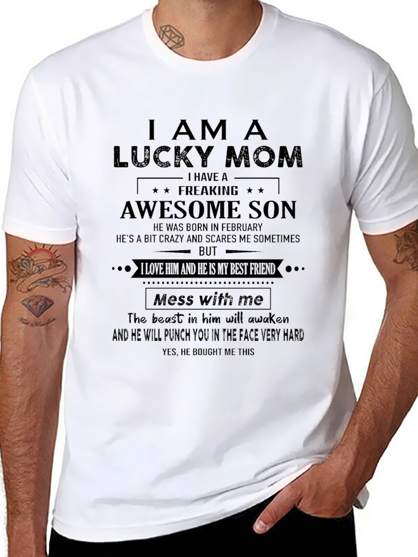 Lucky Mom Awesome Son Graphic T-Shirt