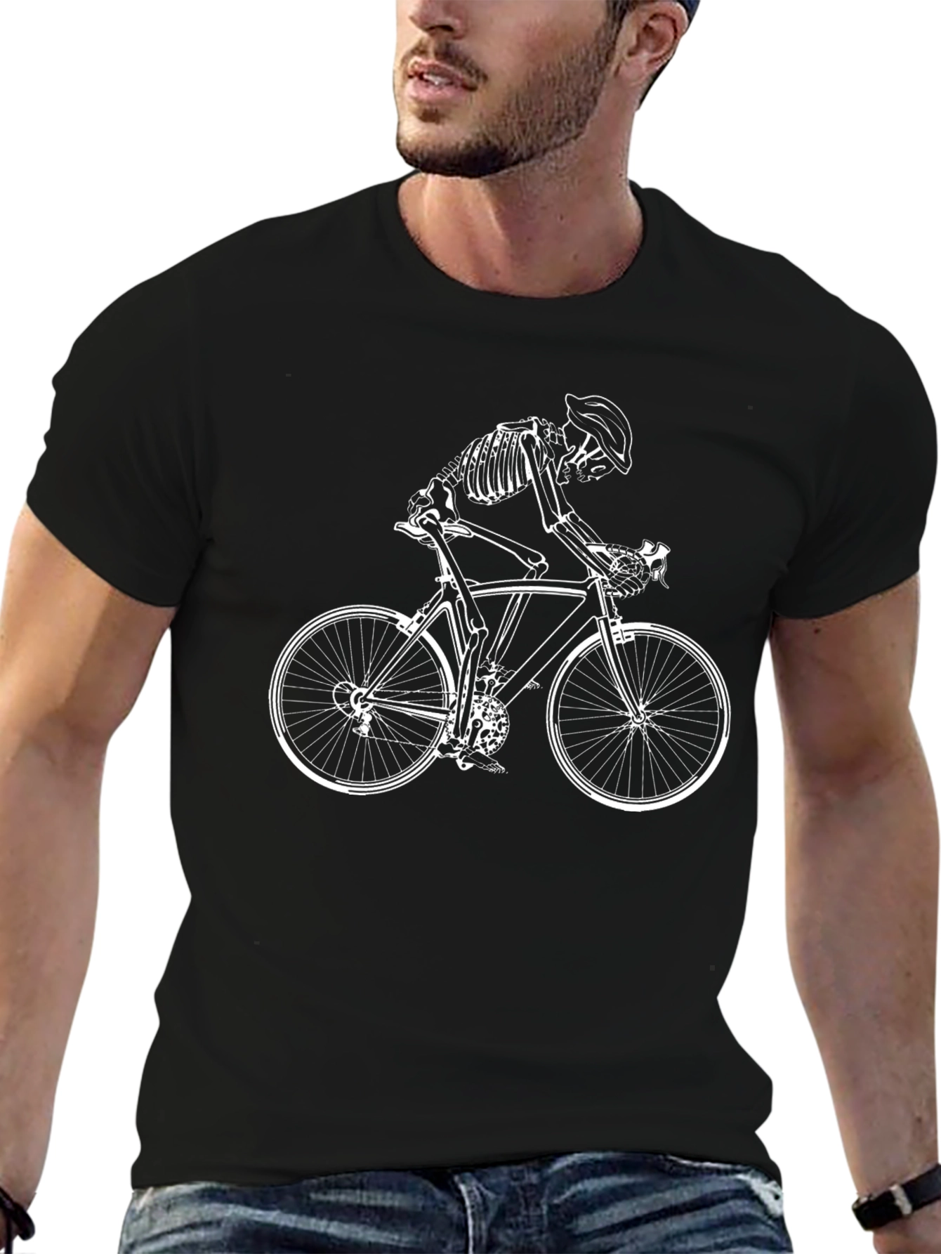 Skeleton Cyclist Graphic Tee - Black