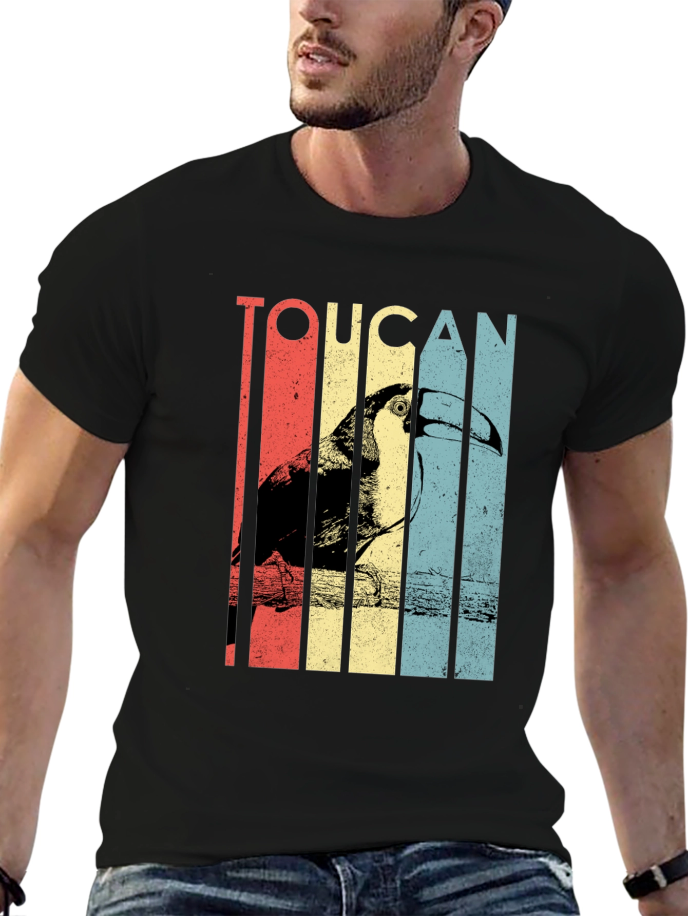 Toucan Graphic Tee - Retro Style Black T-Shirt