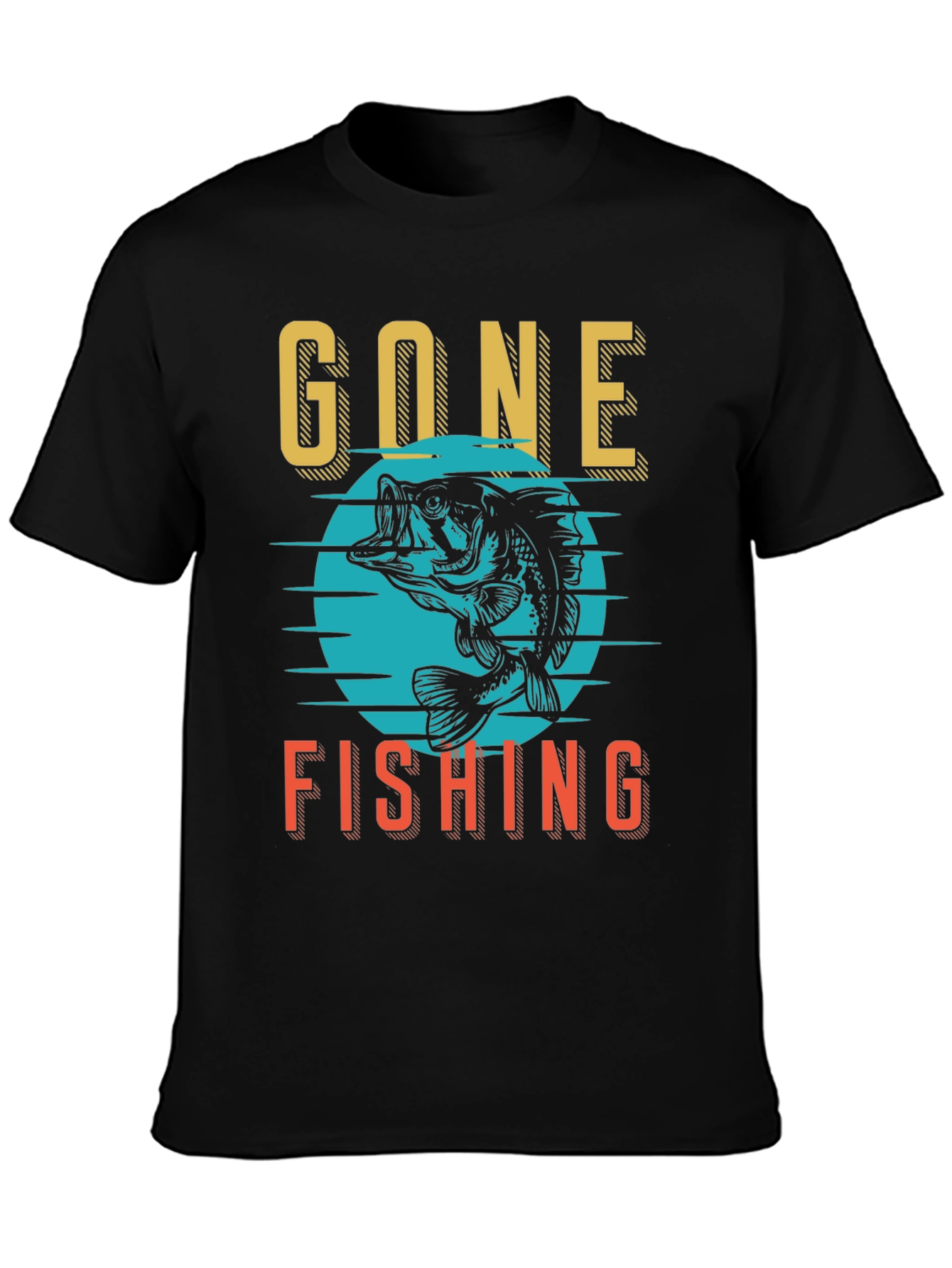 Gone Fishing Graphic Tee - Black Cotton Shirt