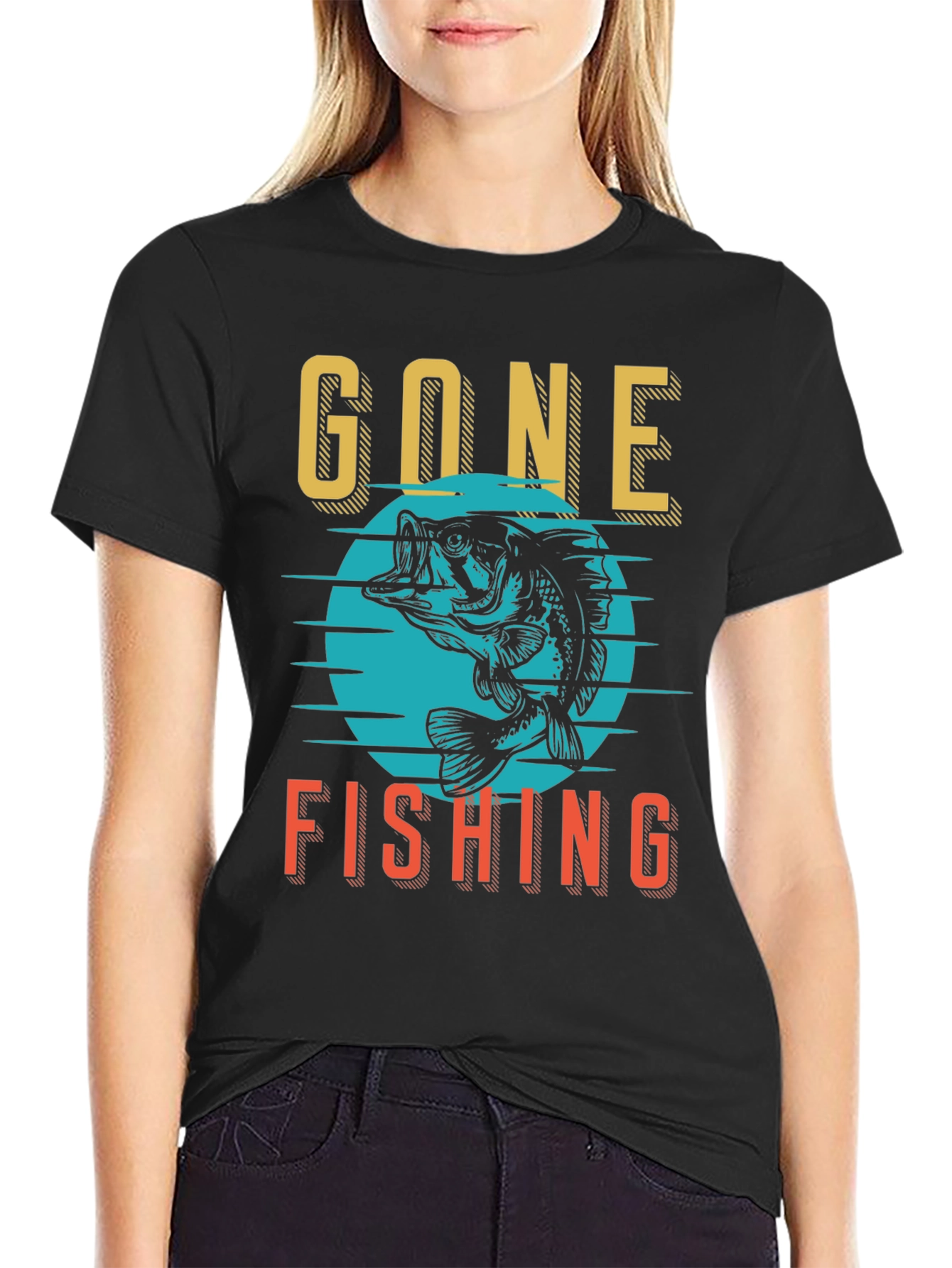 Gone Fishing Graphic Tee - Black Cotton Shirt