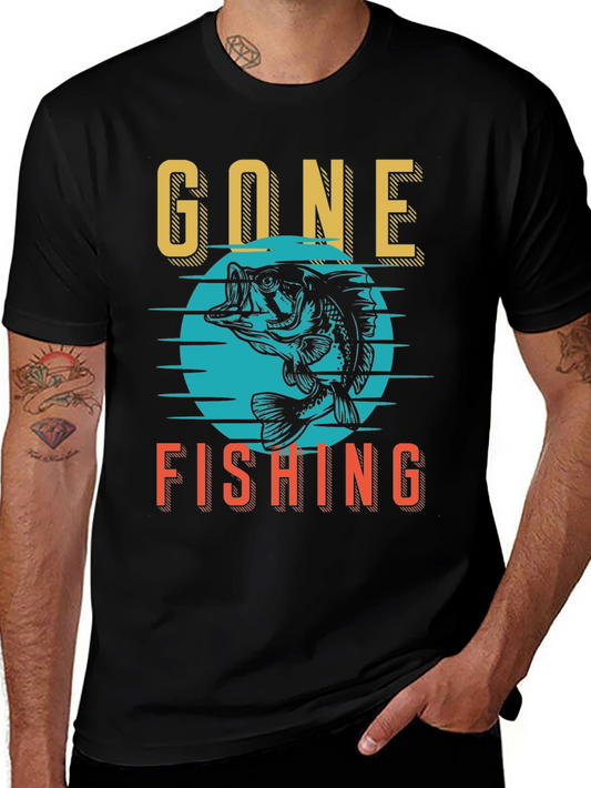 Gone Fishing Graphic Tee - Black Cotton Shirt